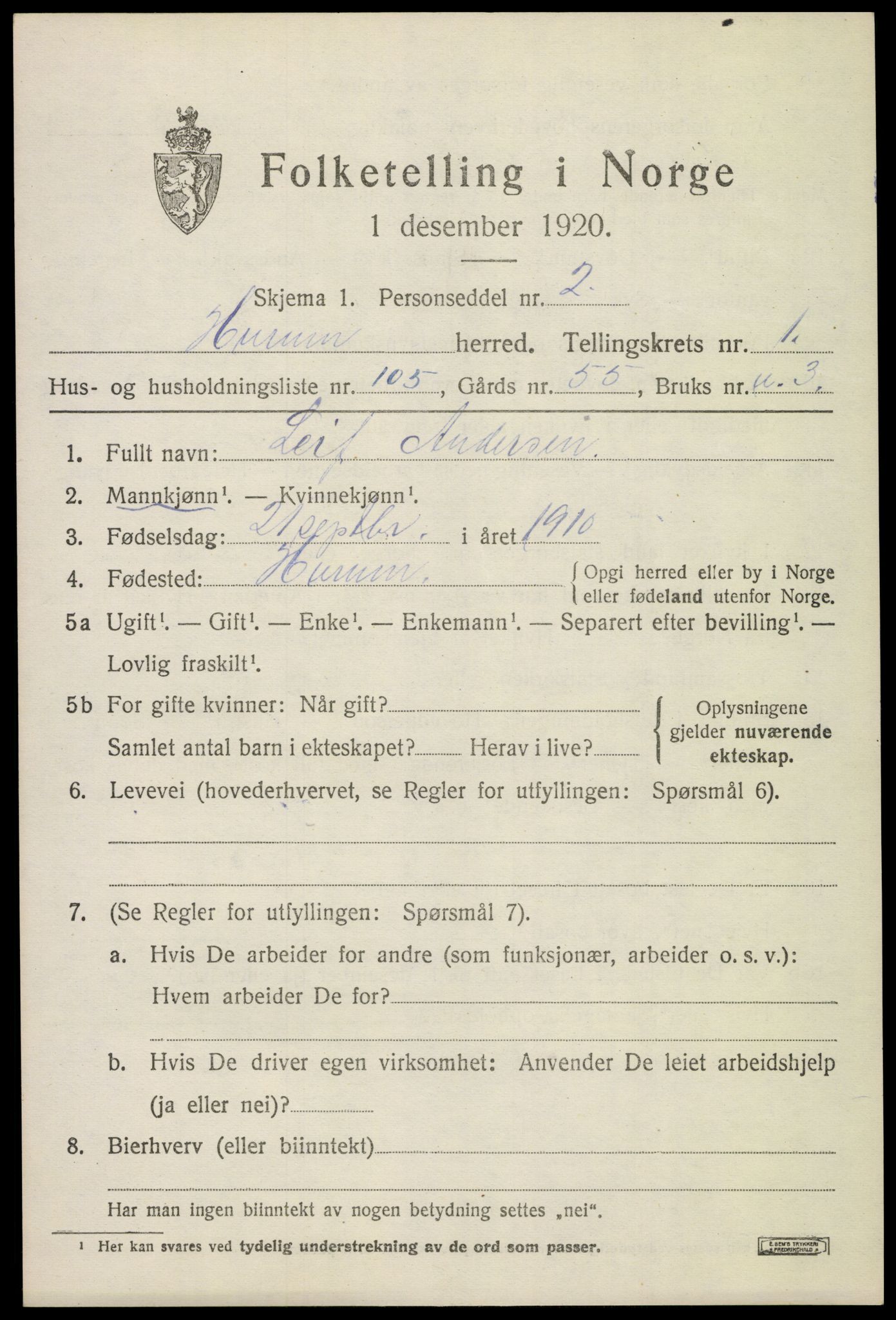 SAKO, Folketelling 1920 for 0628 Hurum herred, 1920, s. 3114