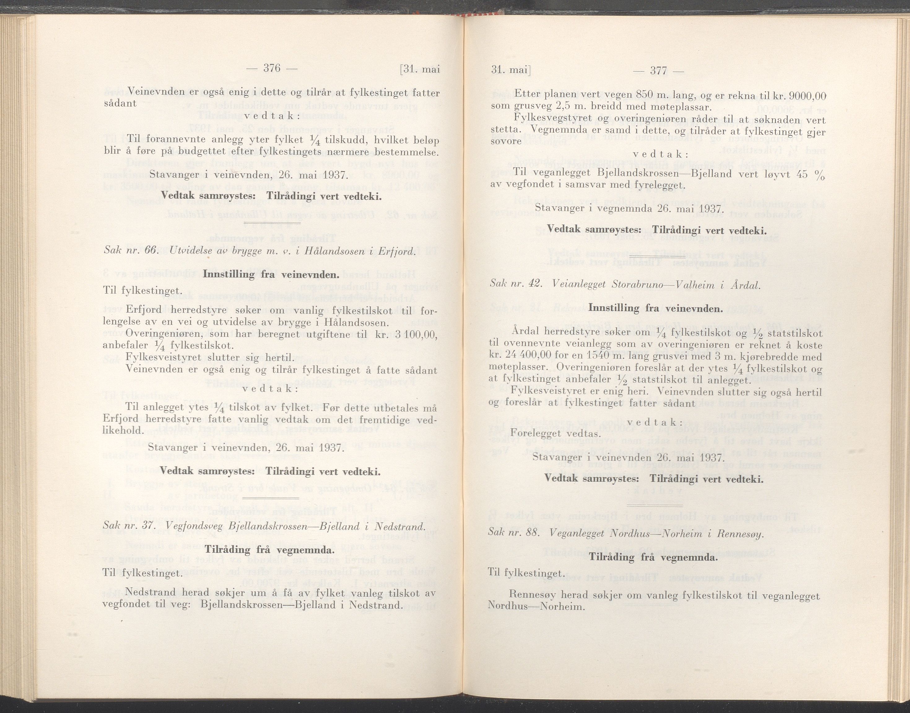 Rogaland fylkeskommune - Fylkesrådmannen , IKAR/A-900/A/Aa/Aaa/L0056: Møtebok , 1937, s. 376-377