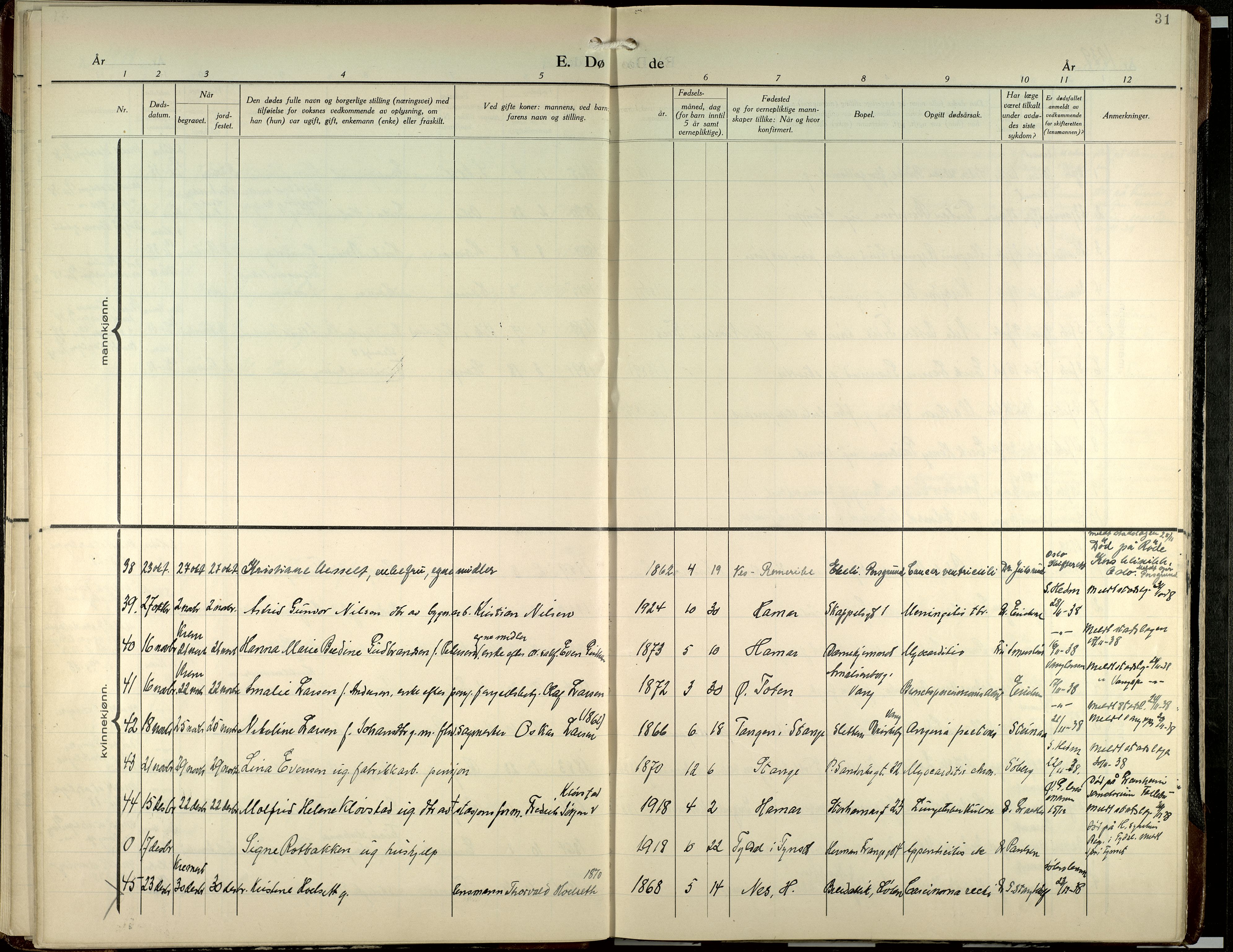 Hamar prestekontor, AV/SAH-DOMPH-002/H/Ha/Haa/L0007: Ministerialbok nr. 7, 1933-1953, s. 31