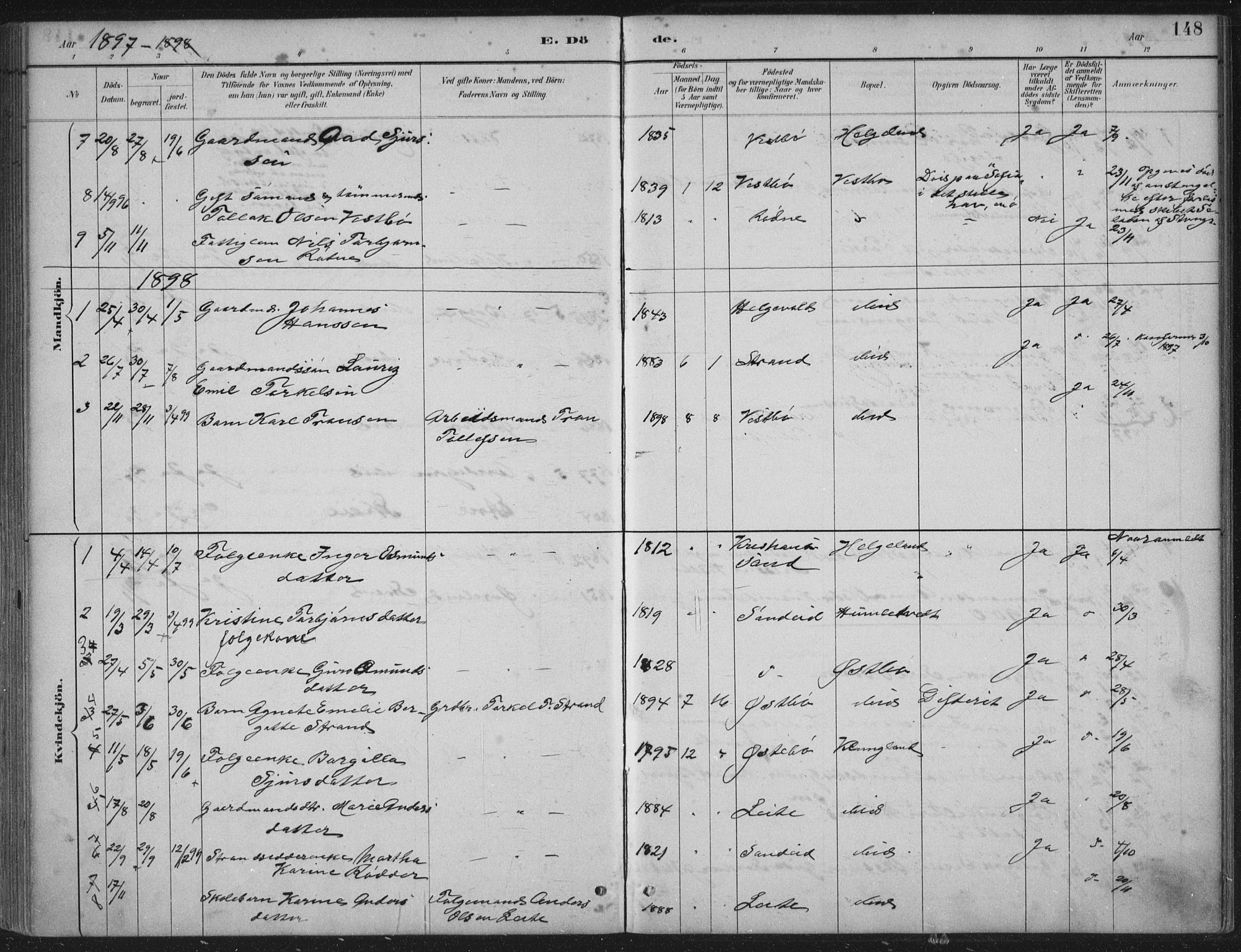 Vikedal sokneprestkontor, AV/SAST-A-101840/01/IV: Ministerialbok nr. A 11, 1884-1933, s. 148