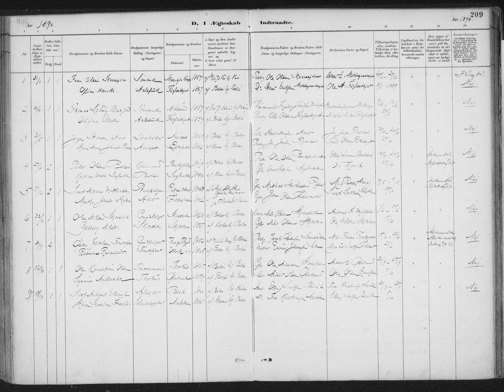 Ministerialprotokoller, klokkerbøker og fødselsregistre - Møre og Romsdal, AV/SAT-A-1454/555/L0658: Ministerialbok nr. 555A09, 1887-1917, s. 209