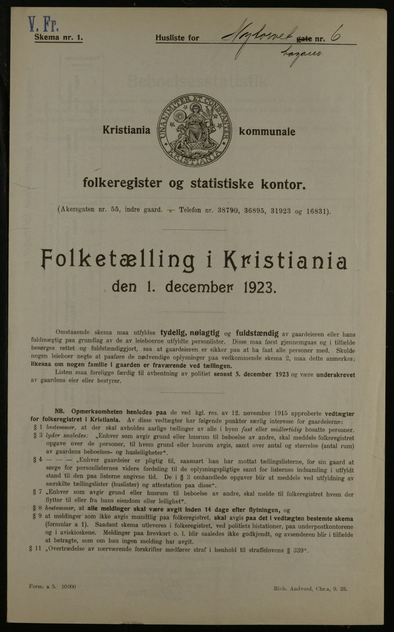 OBA, Kommunal folketelling 1.12.1923 for Kristiania, 1923, s. 81406