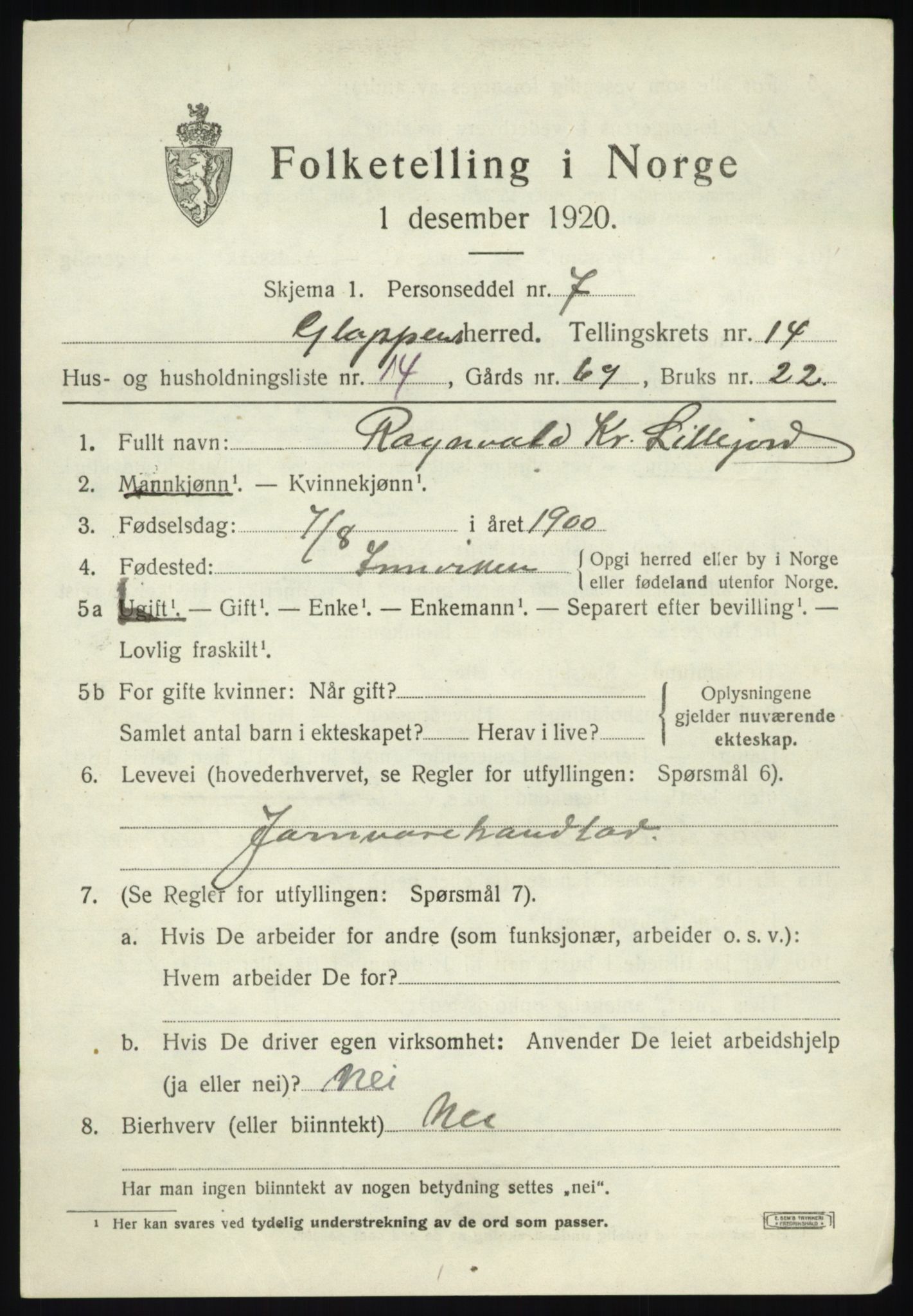 SAB, Folketelling 1920 for 1445 Gloppen herred, 1920, s. 7072