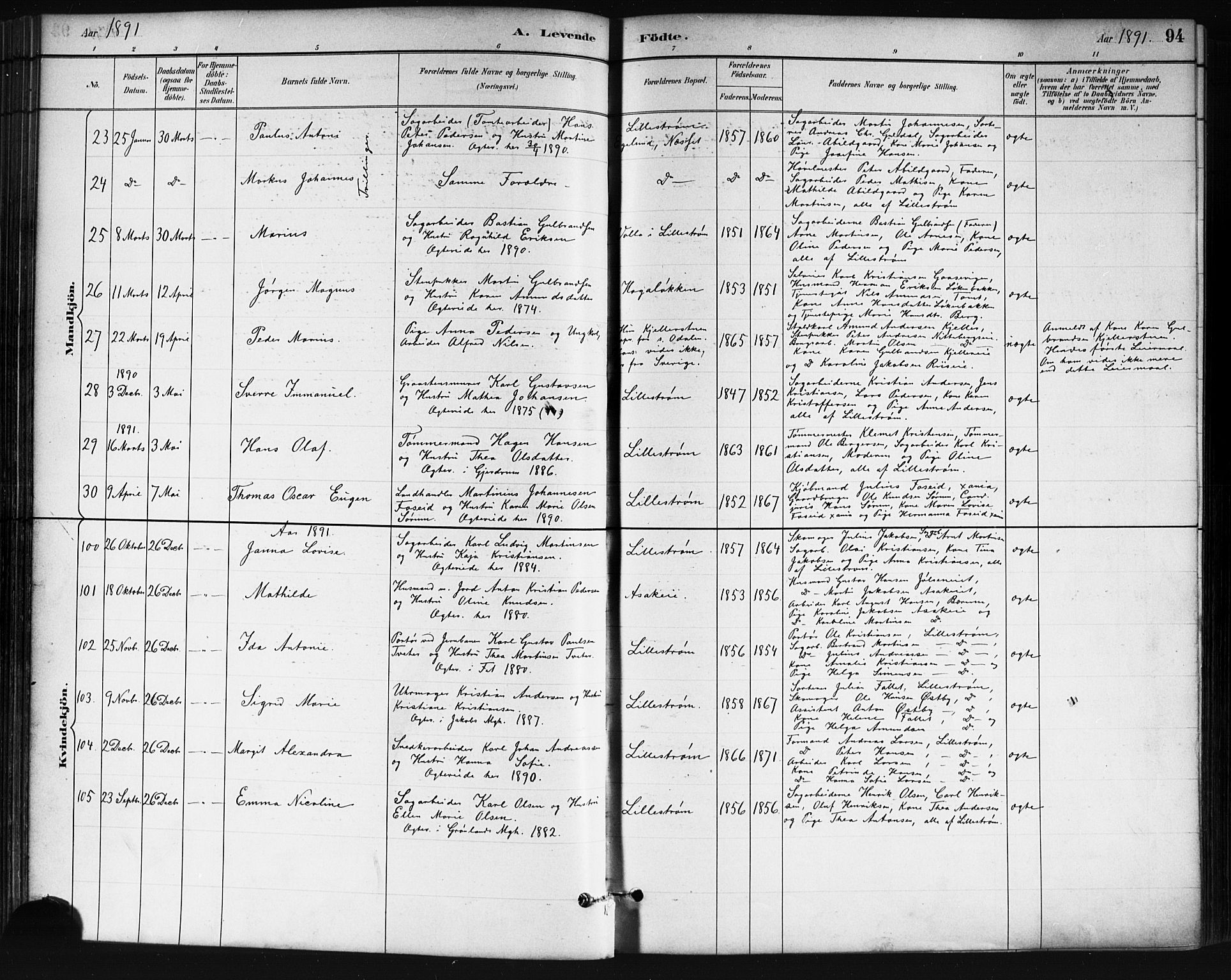 Skedsmo prestekontor Kirkebøker, AV/SAO-A-10033a/G/Ga/L0004: Klokkerbok nr. I 4, 1883-1895, s. 94