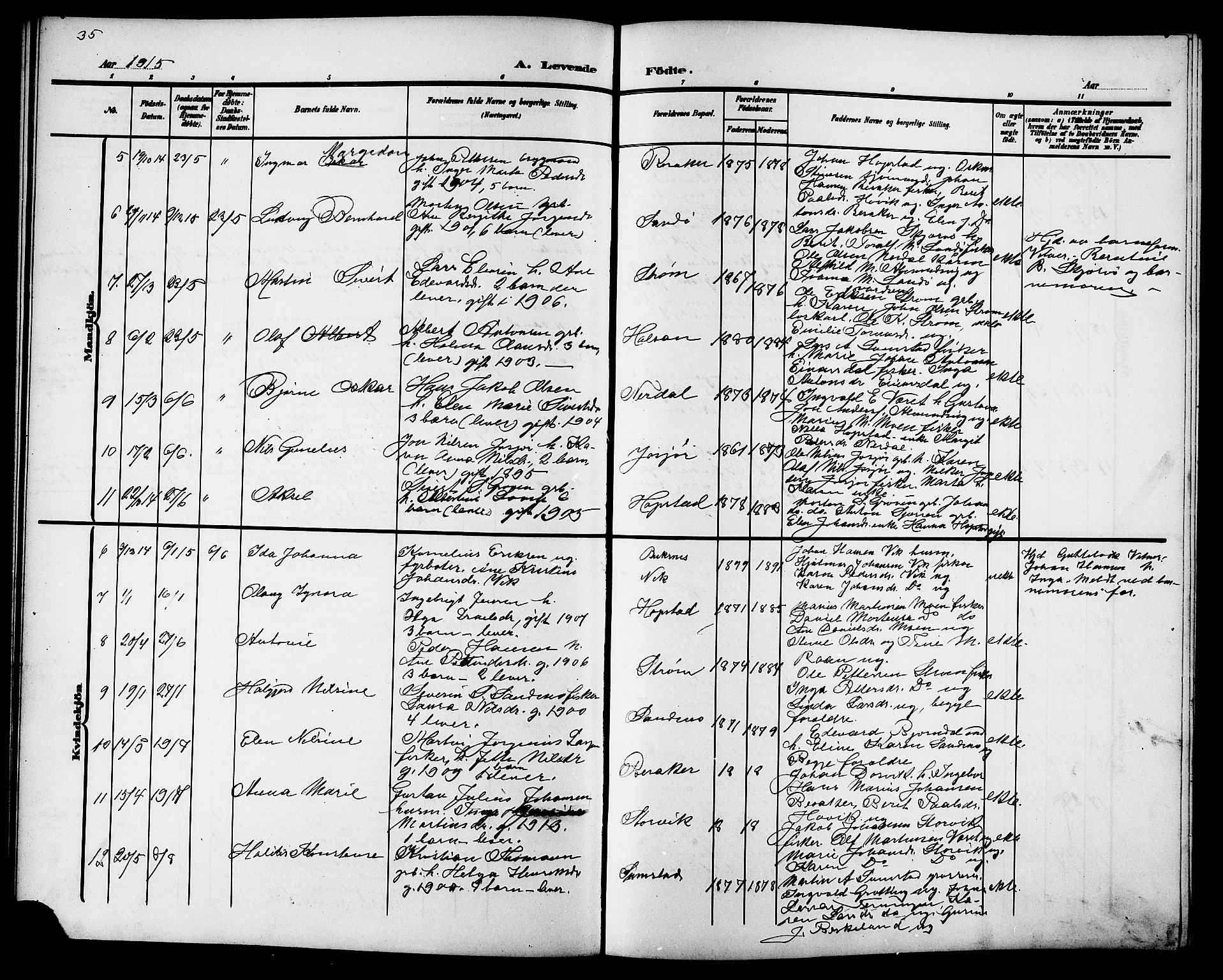 Ministerialprotokoller, klokkerbøker og fødselsregistre - Sør-Trøndelag, SAT/A-1456/657/L0717: Klokkerbok nr. 657C04, 1904-1923, s. 35