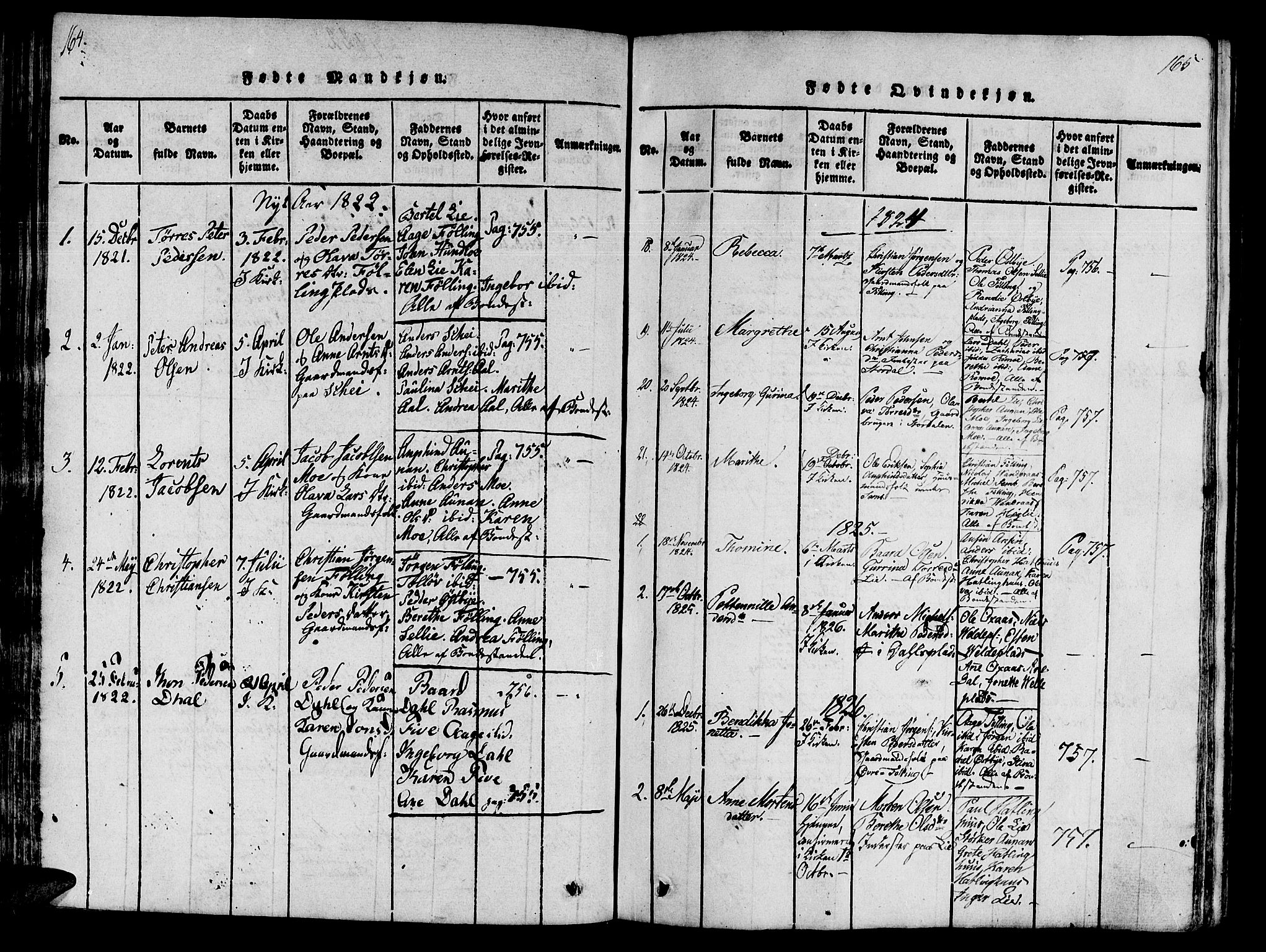 Ministerialprotokoller, klokkerbøker og fødselsregistre - Nord-Trøndelag, AV/SAT-A-1458/746/L0441: Ministerialbok nr. 746A03 /4, 1816-1827, s. 164-165