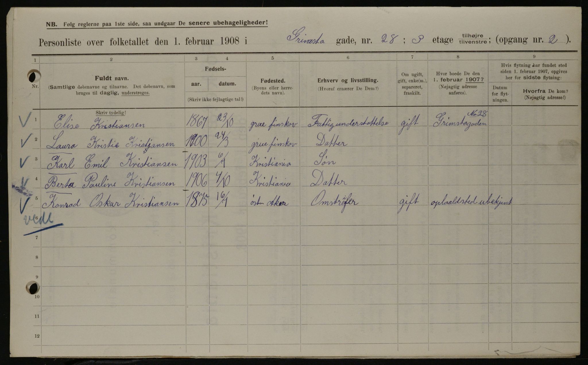 OBA, Kommunal folketelling 1.2.1908 for Kristiania kjøpstad, 1908, s. 27177