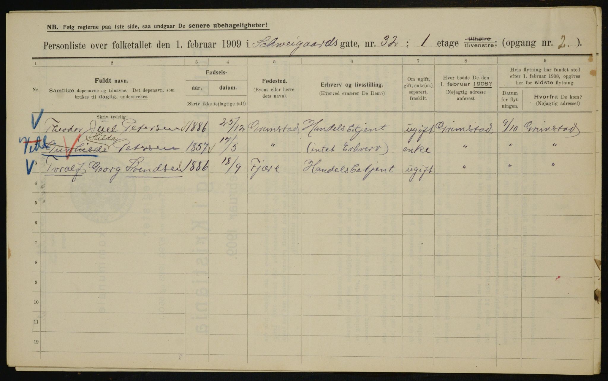 OBA, Kommunal folketelling 1.2.1909 for Kristiania kjøpstad, 1909, s. 82537