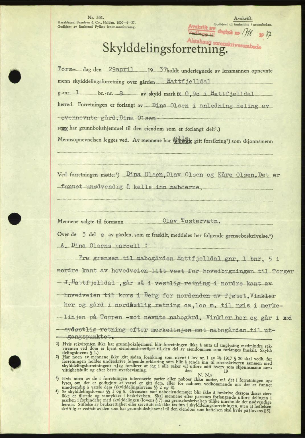 Alstahaug sorenskriveri, SAT/A-1009: Pantebok nr. A3, 1937-1938, Dagboknr: 1718/1937