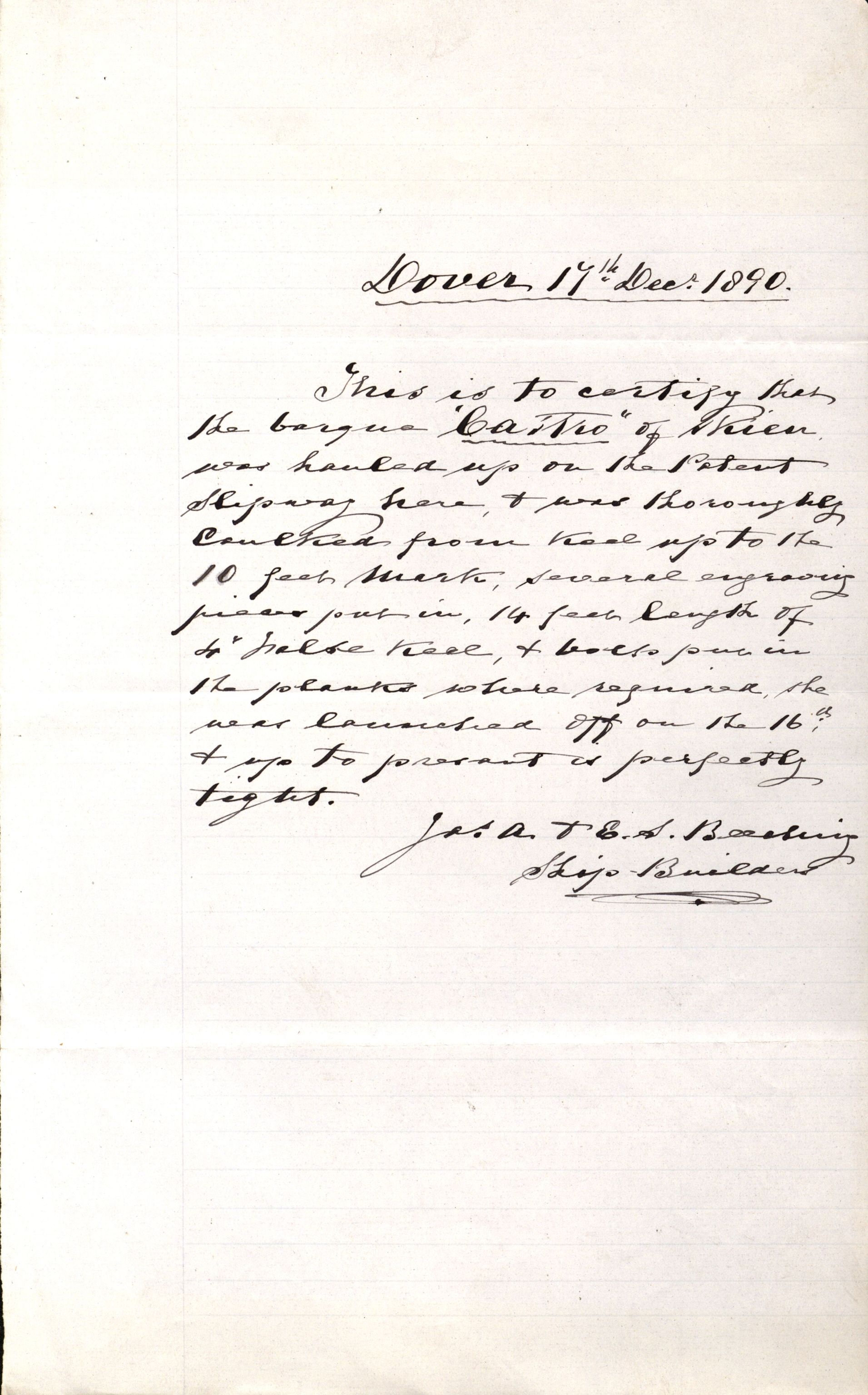 Pa 63 - Østlandske skibsassuranceforening, VEMU/A-1079/G/Ga/L0025/0003: Havaridokumenter / Josephine, Carl, Johanna, Castro, Comorin, Corona, 1890, s. 55