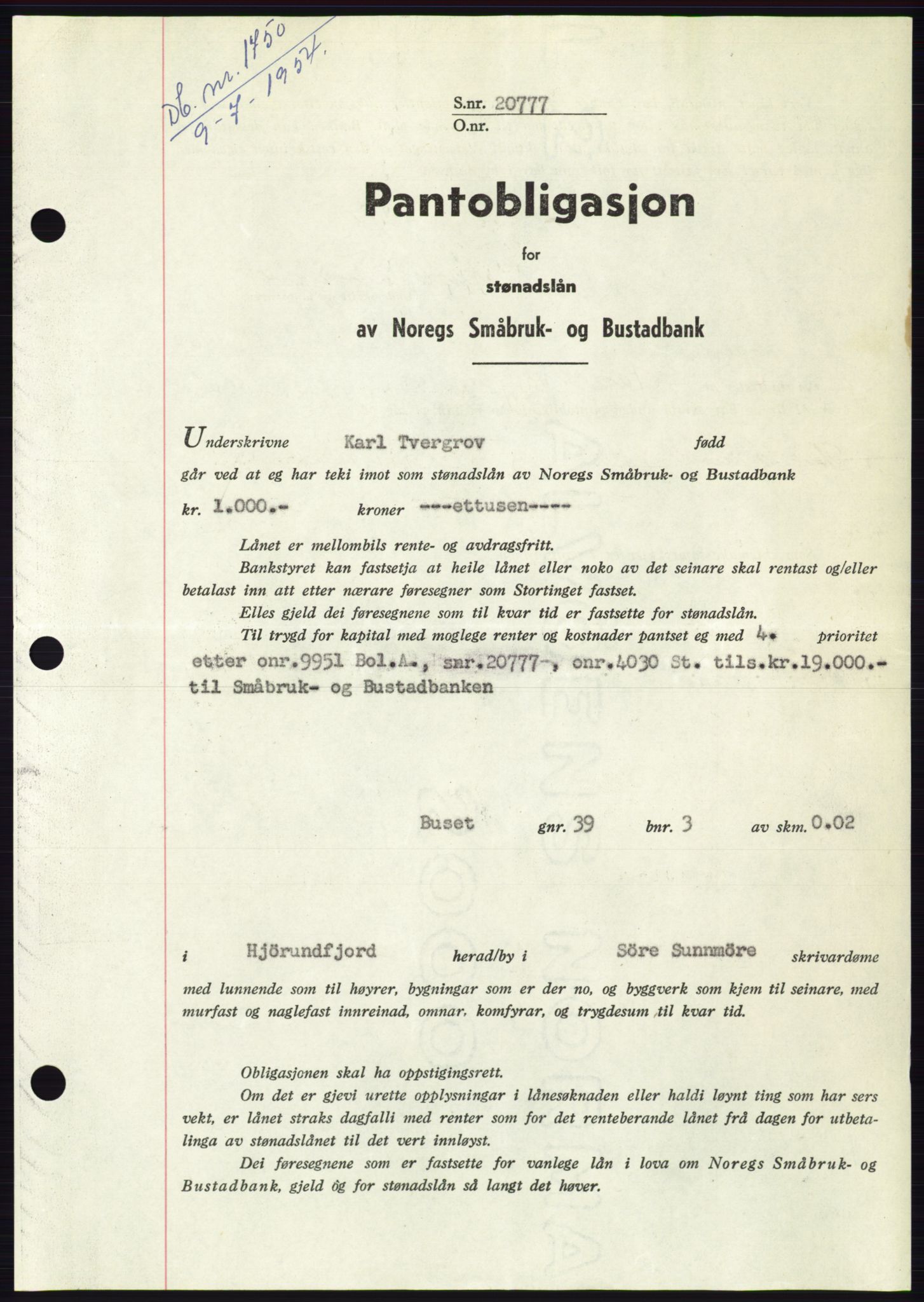 Søre Sunnmøre sorenskriveri, SAT/A-4122/1/2/2C/L0125: Pantebok nr. 13B, 1954-1954, Dagboknr: 1750/1954