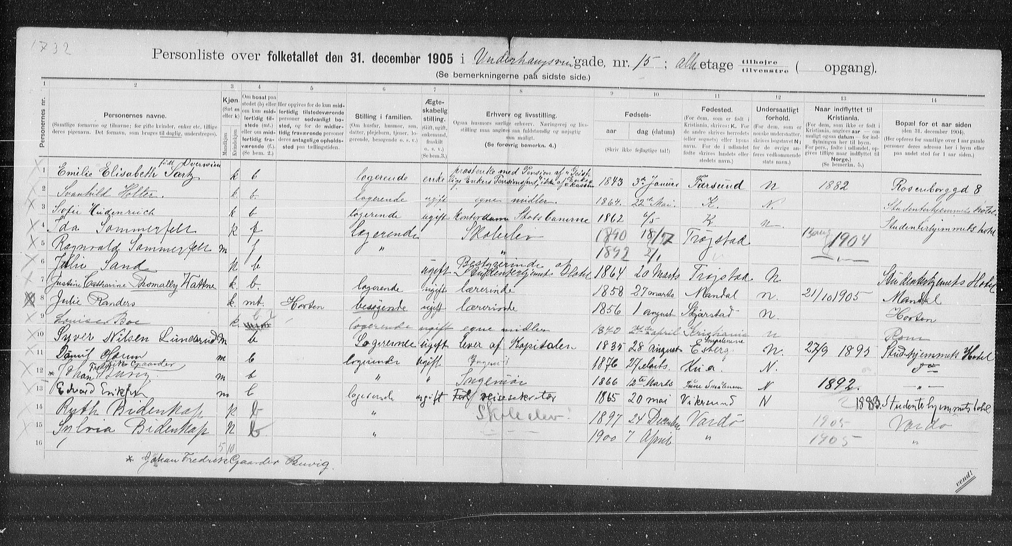 OBA, Kommunal folketelling 31.12.1905 for Kristiania kjøpstad, 1905, s. 62969