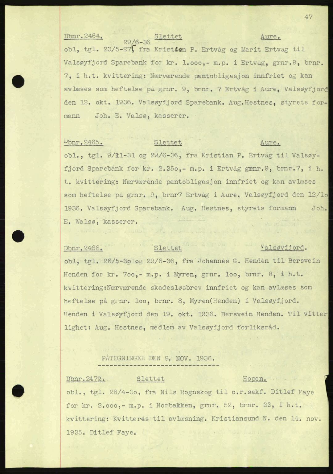 Nordmøre sorenskriveri, SAT/A-4132/1/2/2Ca: Pantebok nr. C80, 1936-1939, Dagboknr: 2464/1936