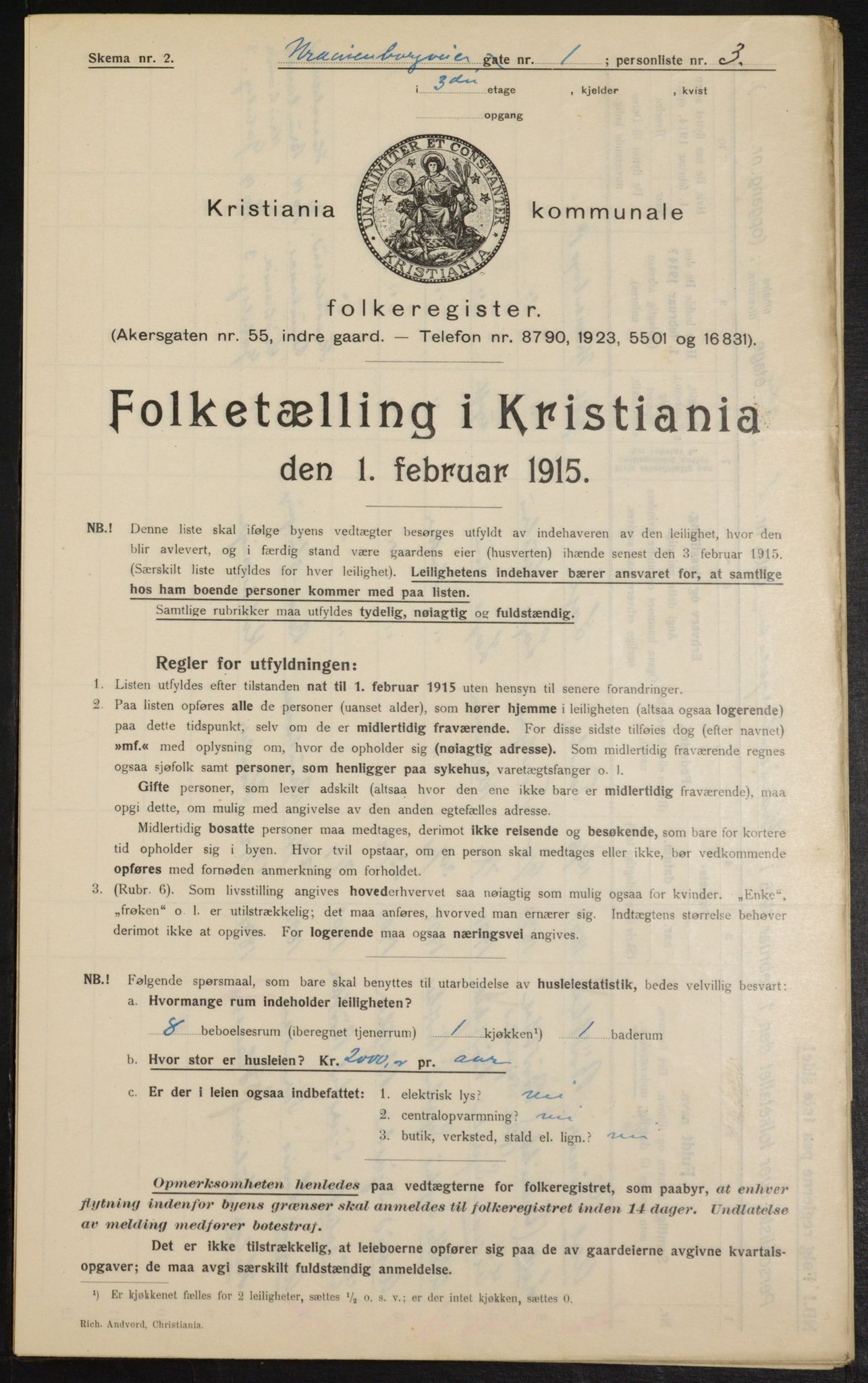 OBA, Kommunal folketelling 1.2.1915 for Kristiania, 1915, s. 121008