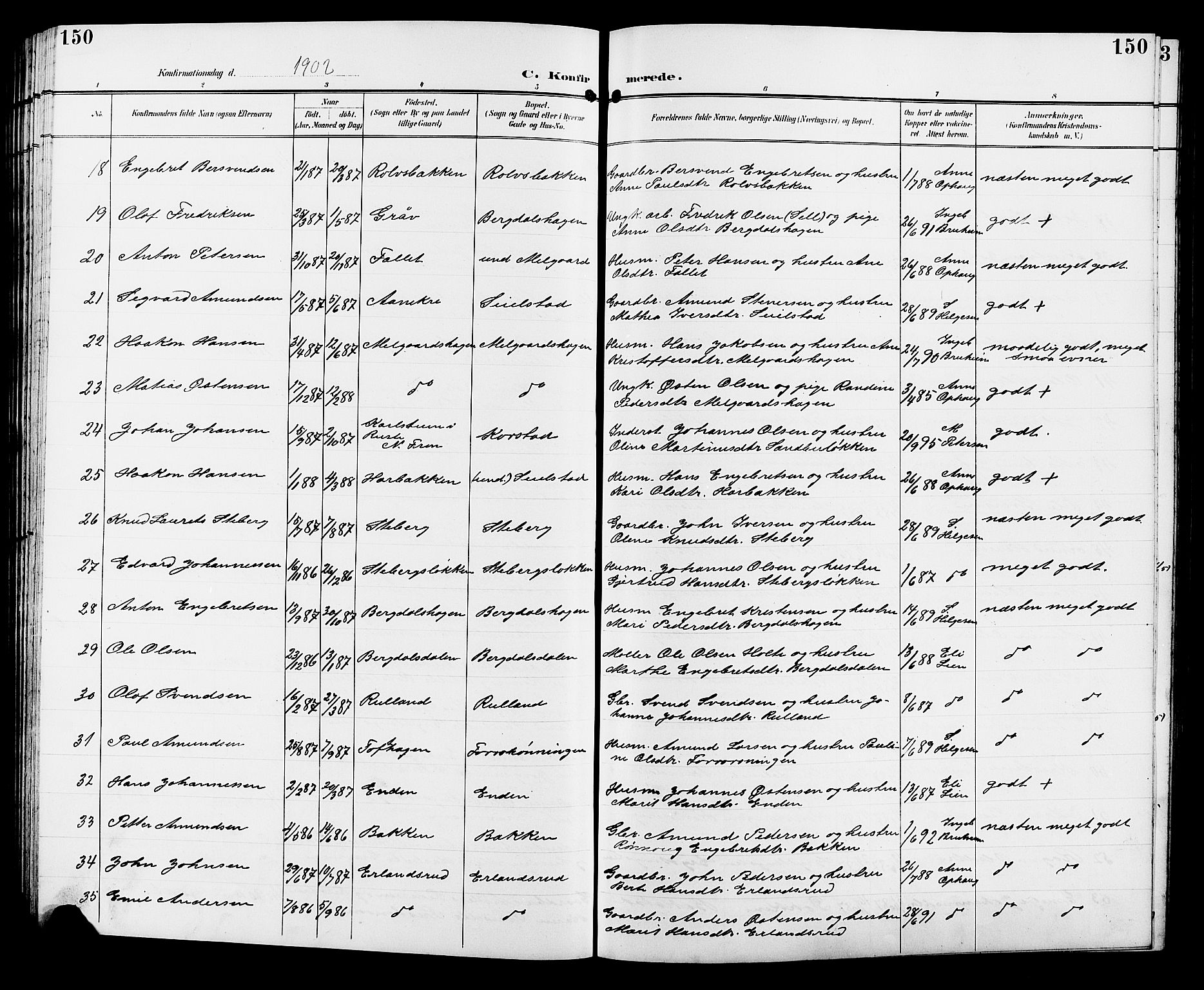 Sør-Fron prestekontor, AV/SAH-PREST-010/H/Ha/Hab/L0004: Klokkerbok nr. 4, 1896-1911, s. 150
