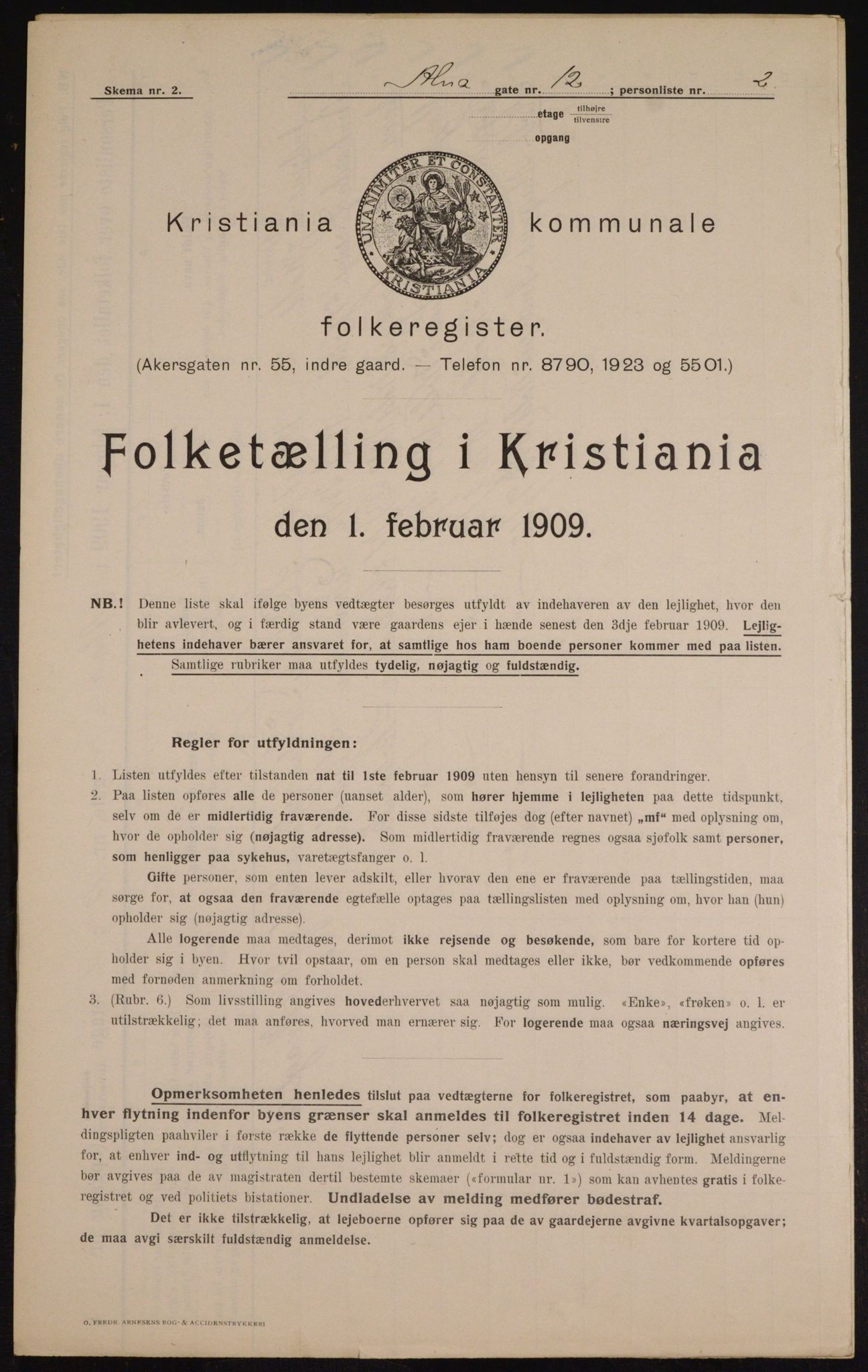 OBA, Kommunal folketelling 1.2.1909 for Kristiania kjøpstad, 1909, s. 1192