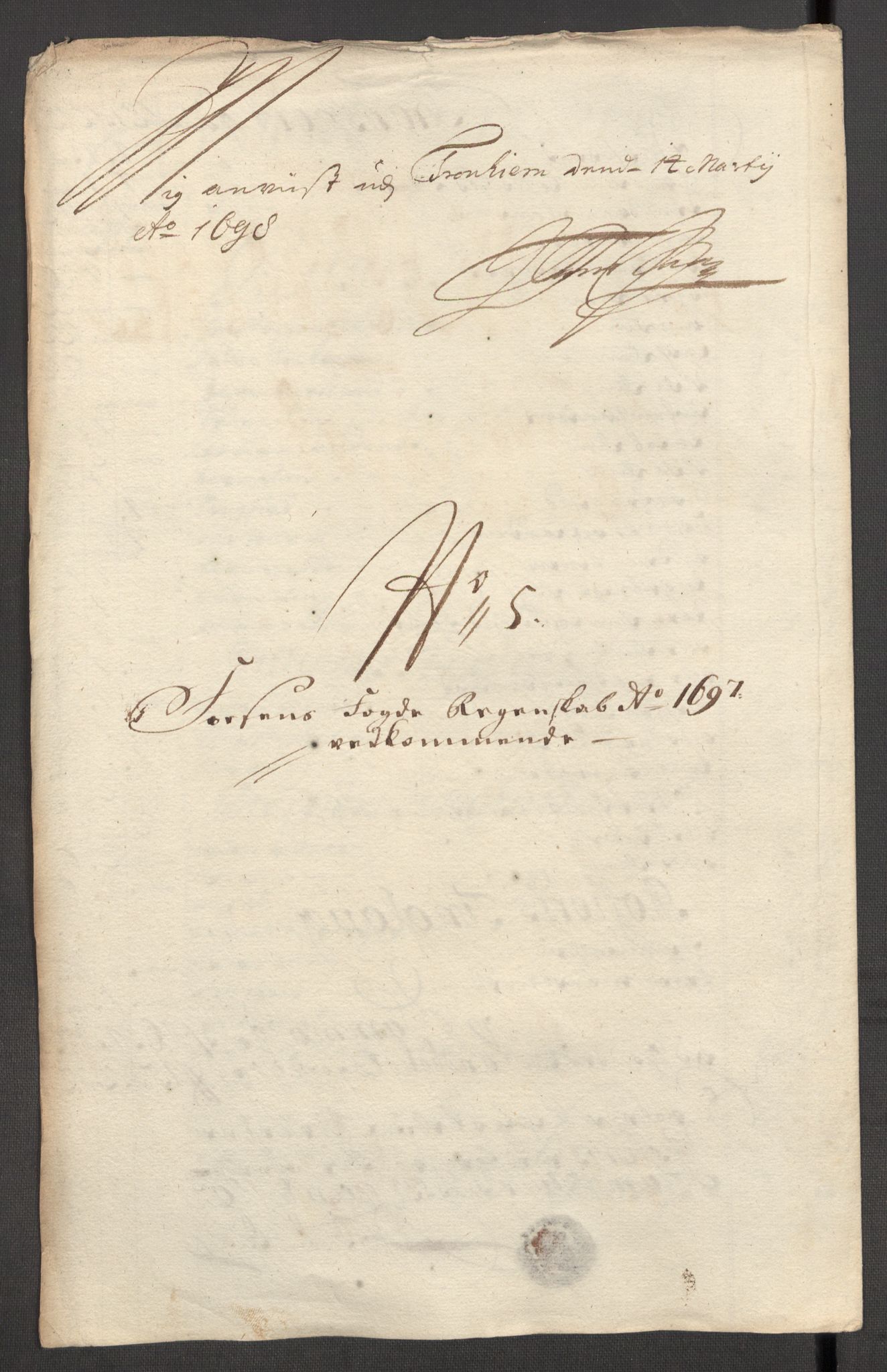 Rentekammeret inntil 1814, Reviderte regnskaper, Fogderegnskap, RA/EA-4092/R57/L3852: Fogderegnskap Fosen, 1697, s. 45
