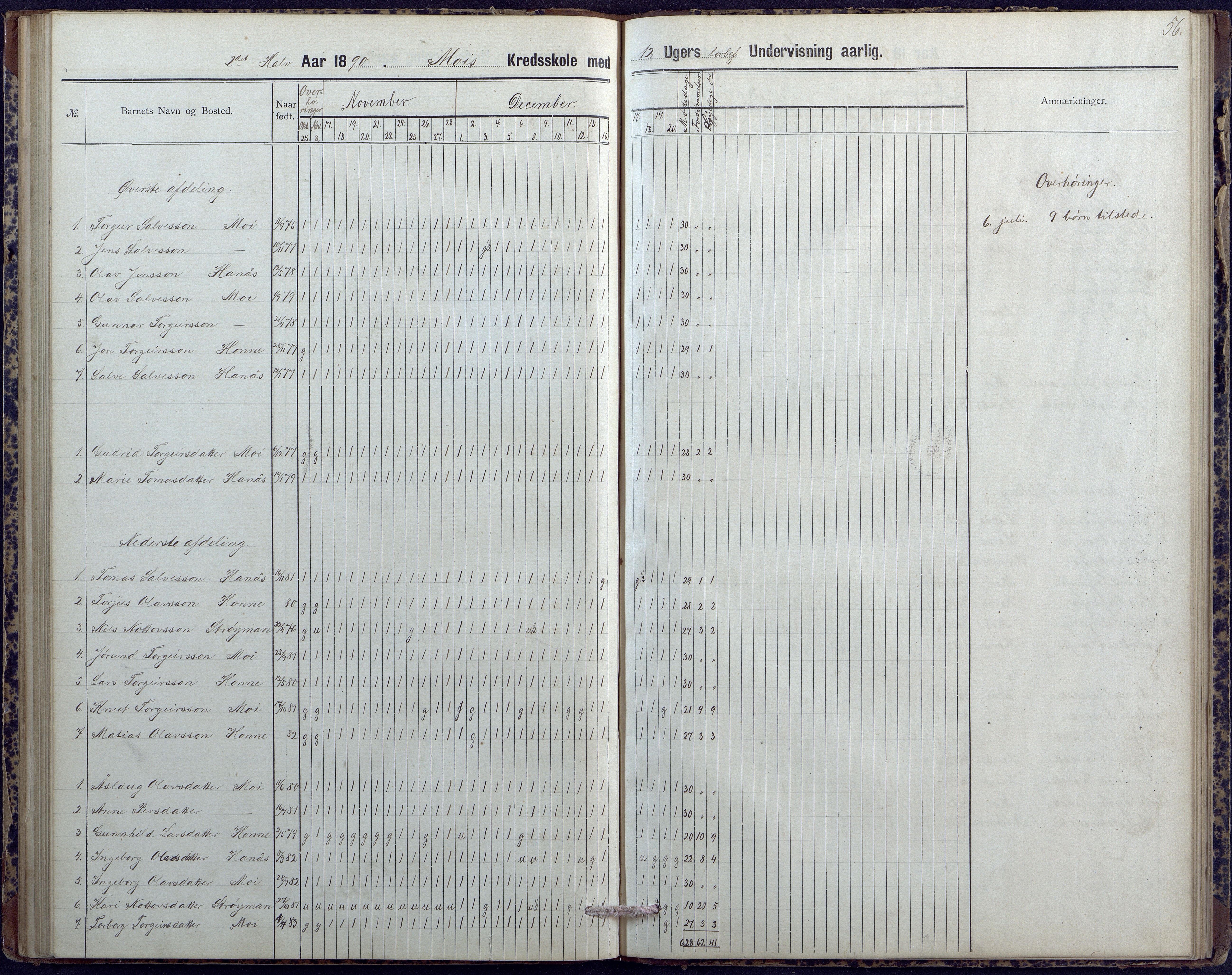 Hornnes kommune, Moi, Moseid, Kjetså skolekretser, AAKS/KA0936-550e/F1/L0004: Dagbok. Moseid, Moi, 1886-1891, s. 56