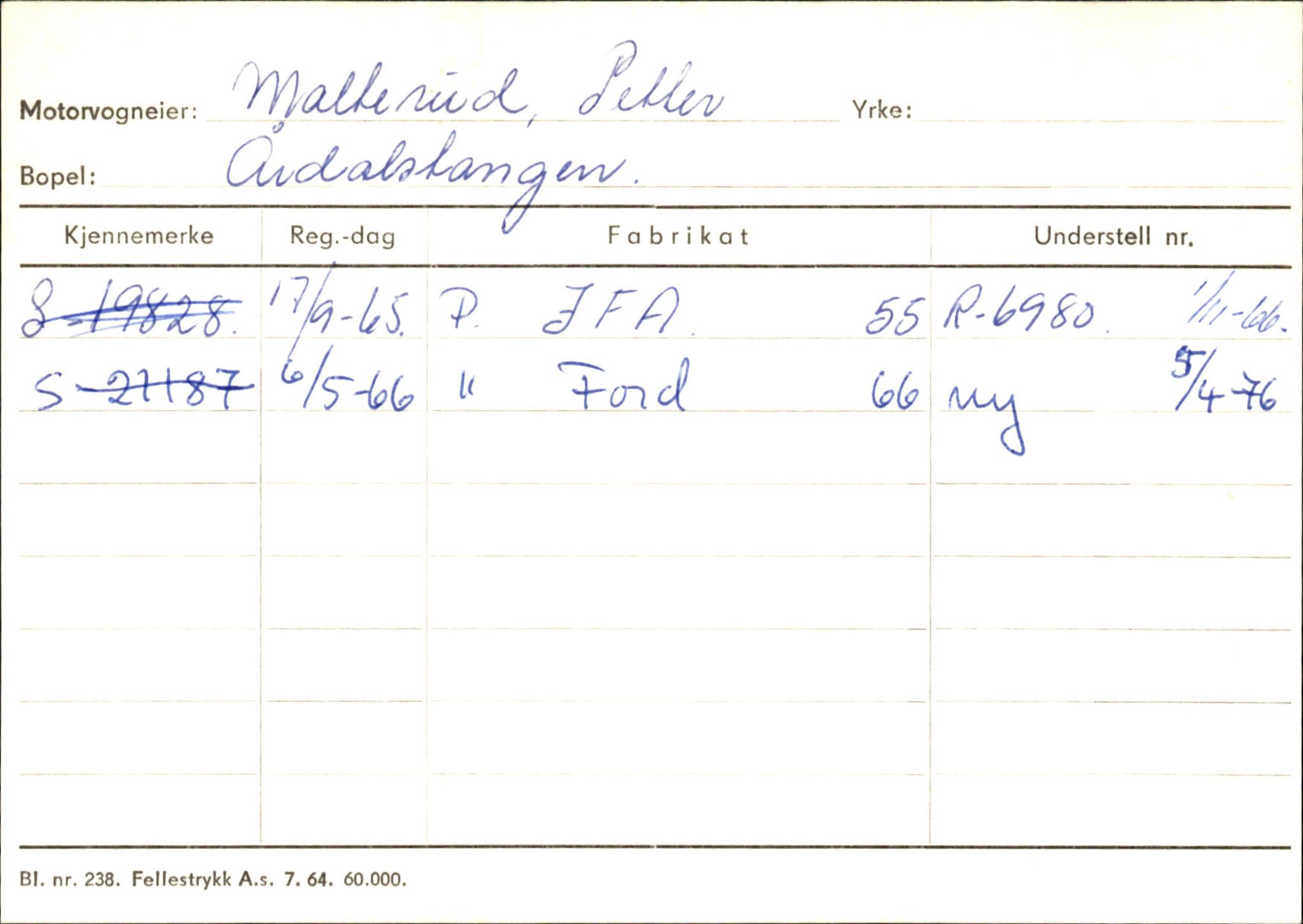 Statens vegvesen, Sogn og Fjordane vegkontor, SAB/A-5301/4/F/L0145: Registerkort Vågsøy S-Å. Årdal I-P, 1945-1975, s. 1617