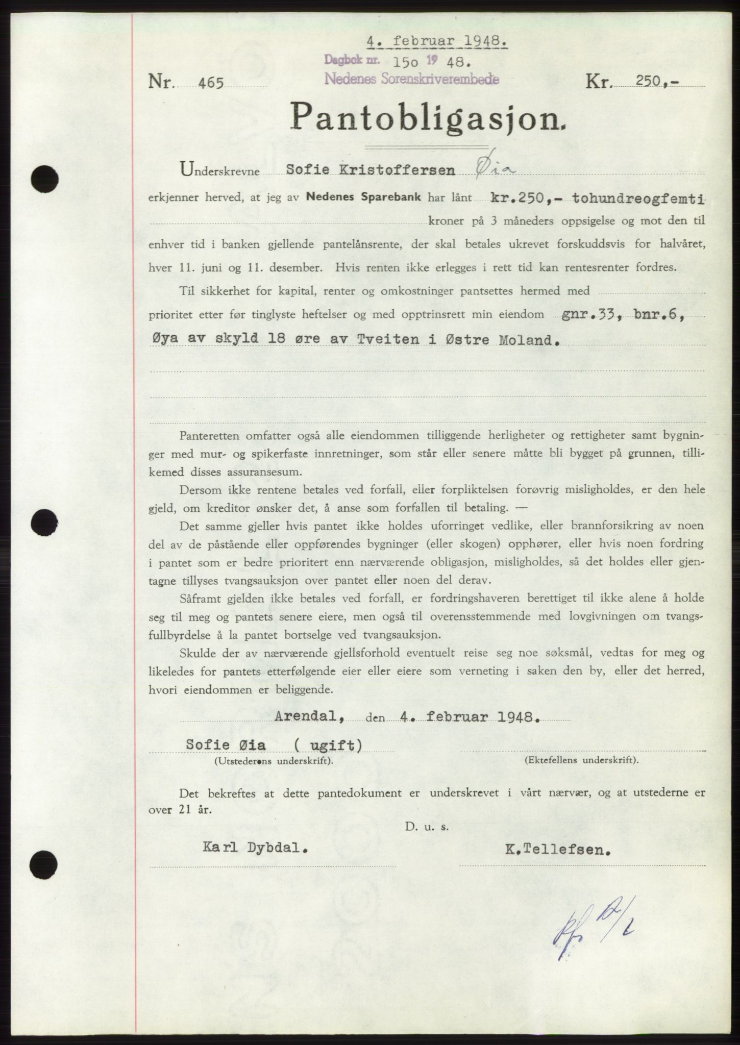 Nedenes sorenskriveri, AV/SAK-1221-0006/G/Gb/Gbb/L0005: Pantebok nr. B5, 1948-1948, Dagboknr: 150/1948