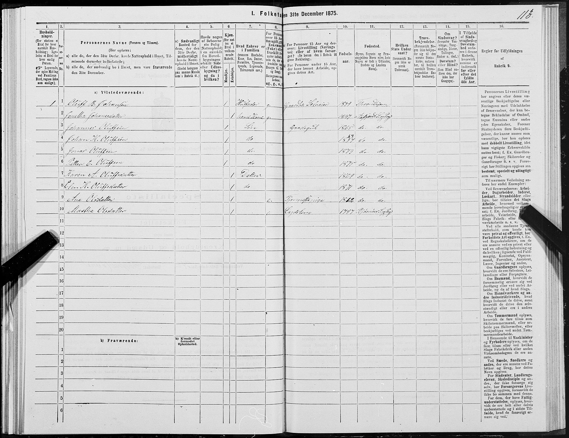 SAT, Folketelling 1875 for 1630P Aafjorden prestegjeld, 1875, s. 1113