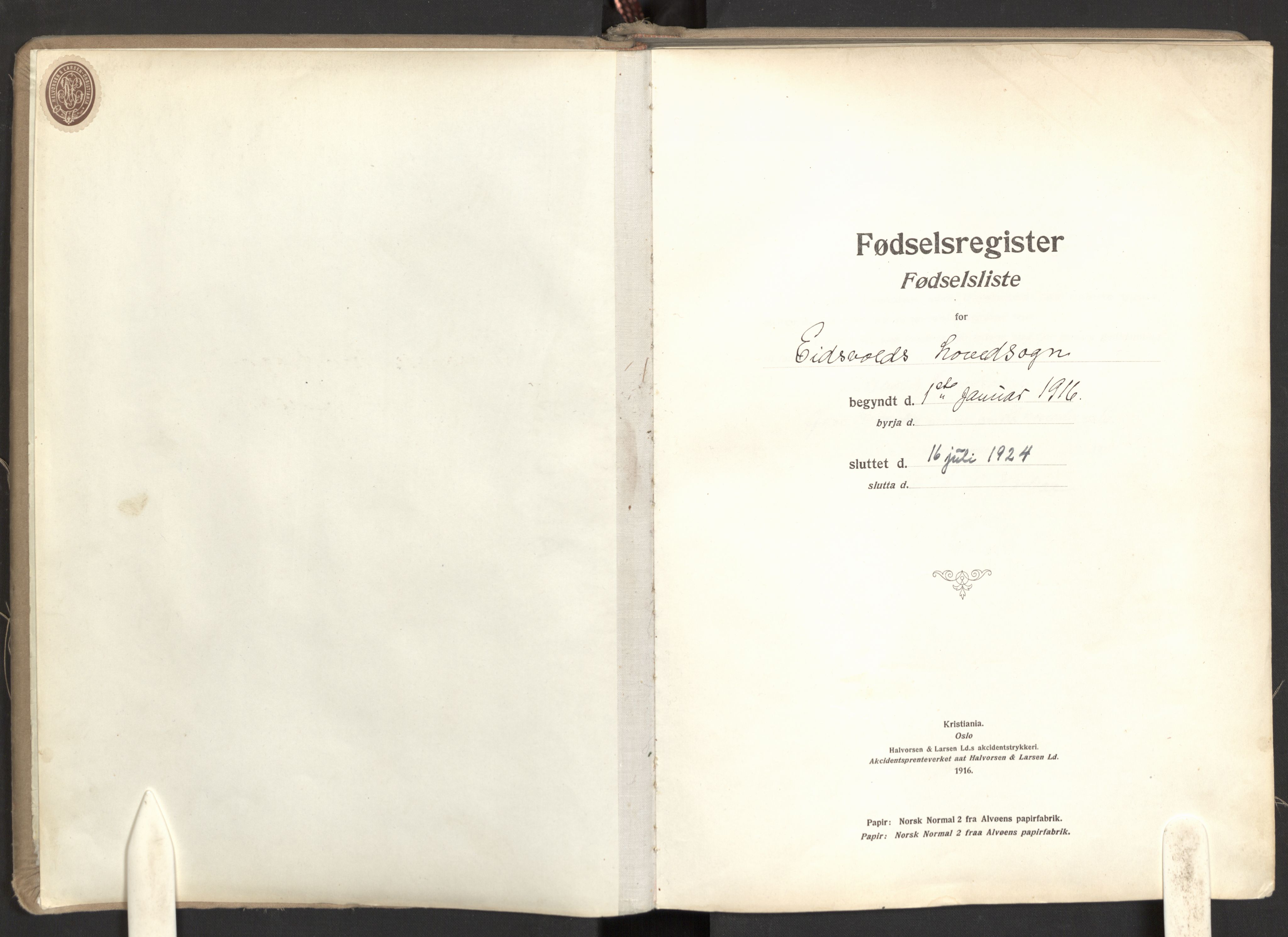 Eidsvoll prestekontor Kirkebøker, AV/SAO-A-10888/J/Ja/L0001: Fødselsregister nr. I 1, 1916-1924