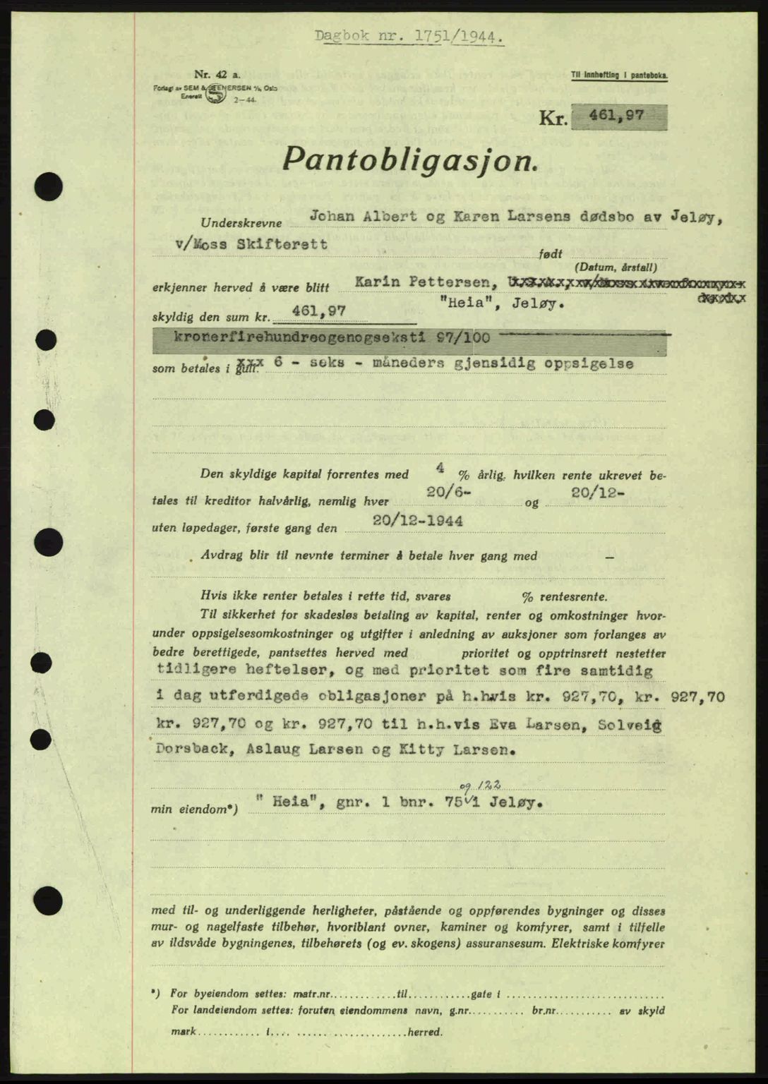 Moss sorenskriveri, SAO/A-10168: Pantebok nr. B13, 1943-1945, Dagboknr: 1751/1944