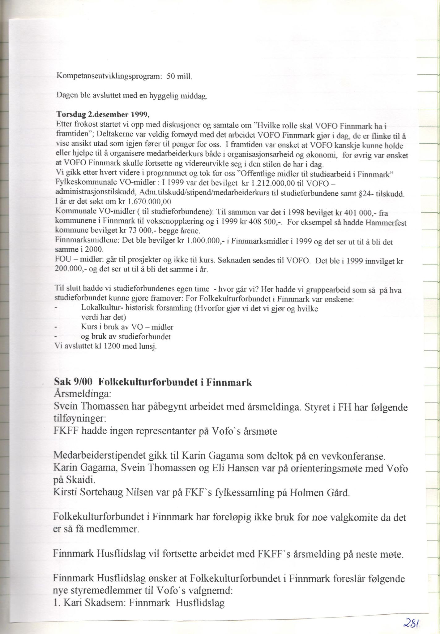 Finnmark Husflidslag, FMFB/A-1134/A/L0004: Møtebok, 1995-2000, s. 287