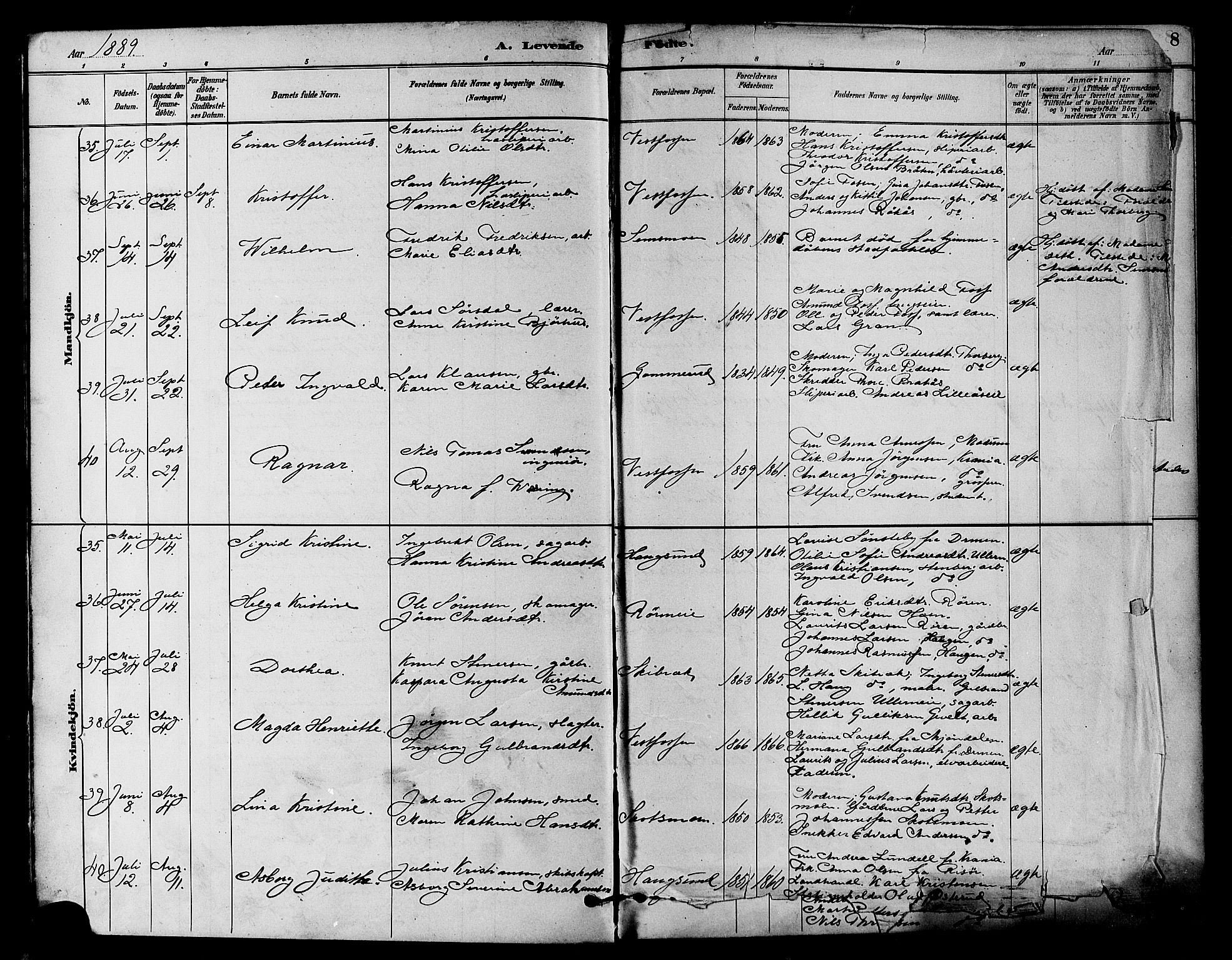 Eiker kirkebøker, AV/SAKO-A-4/F/Fb/L0002: Ministerialbok nr. II 2, 1889-1896, s. 7