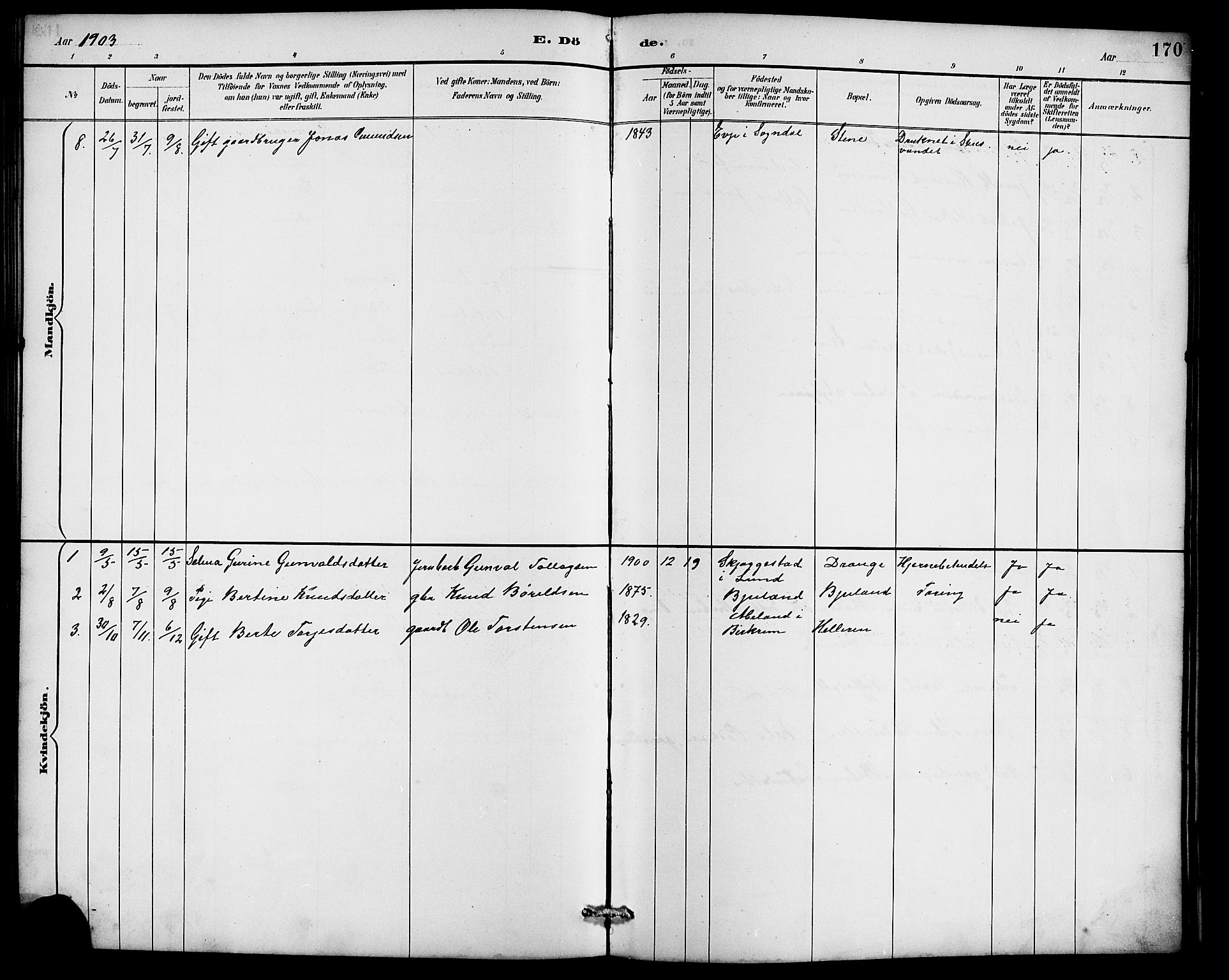 Lund sokneprestkontor, SAST/A-101809/S07/L0007: Klokkerbok nr. B 7, 1890-1925, s. 170