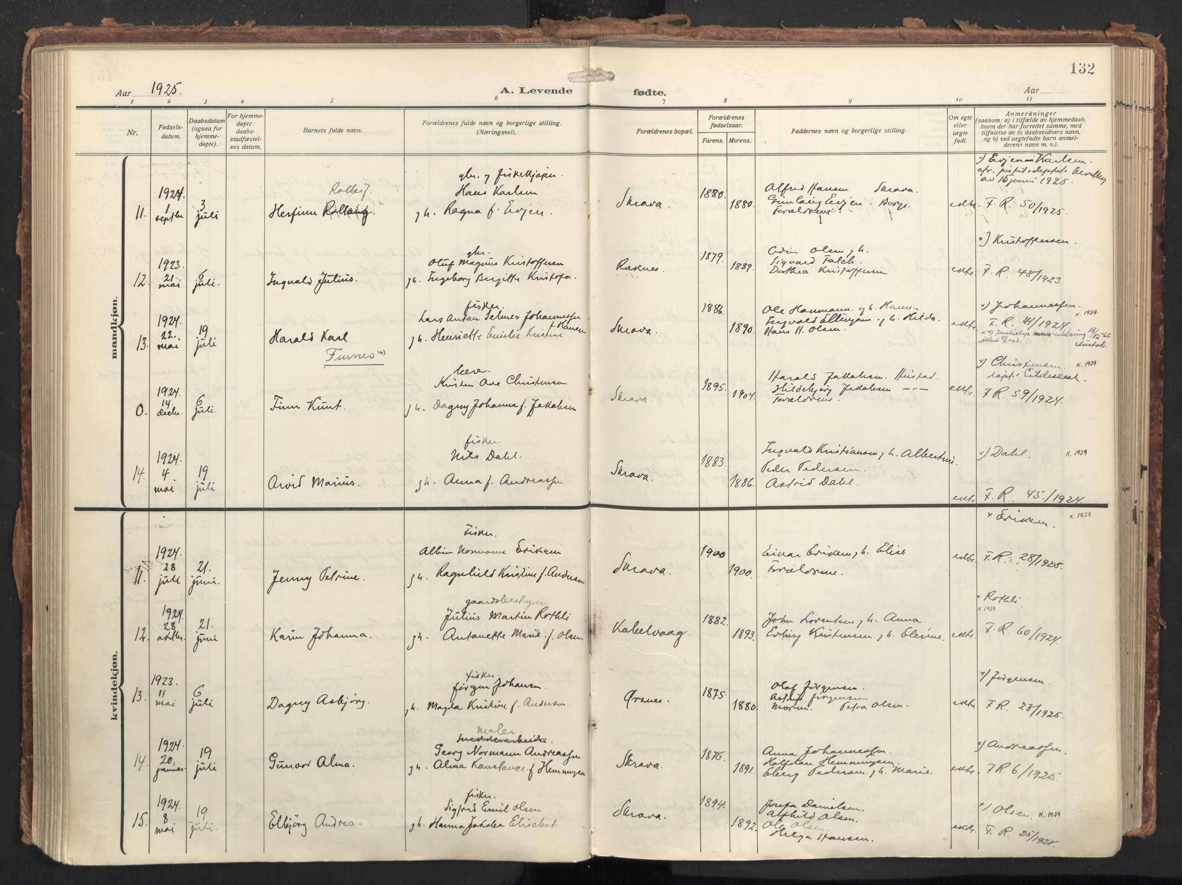 Ministerialprotokoller, klokkerbøker og fødselsregistre - Nordland, AV/SAT-A-1459/874/L1064: Ministerialbok nr. 874A08, 1915-1926, s. 132