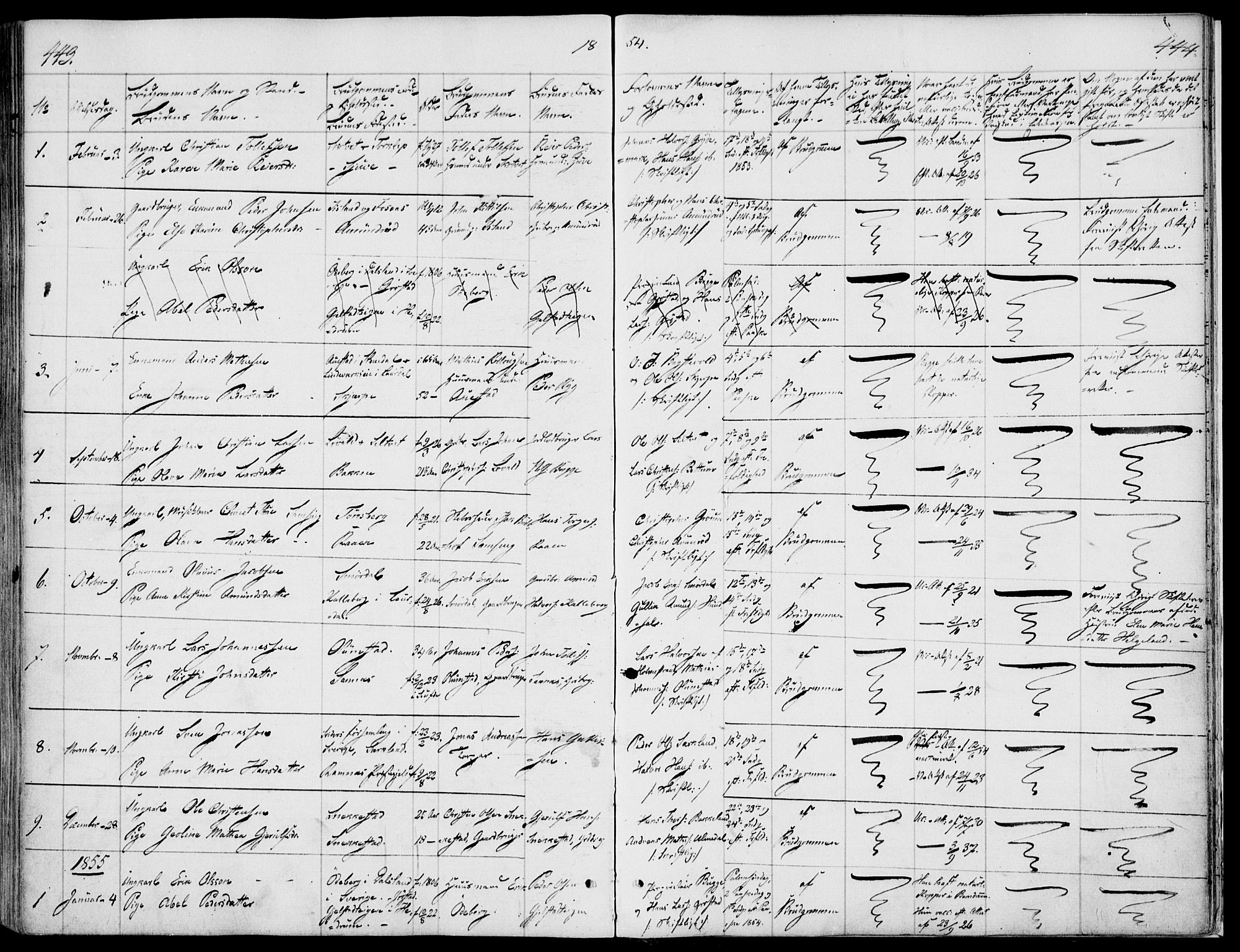Våle kirkebøker, AV/SAKO-A-334/F/Fa/L0009a: Ministerialbok nr. I 9A, 1839-1860, s. 443-444