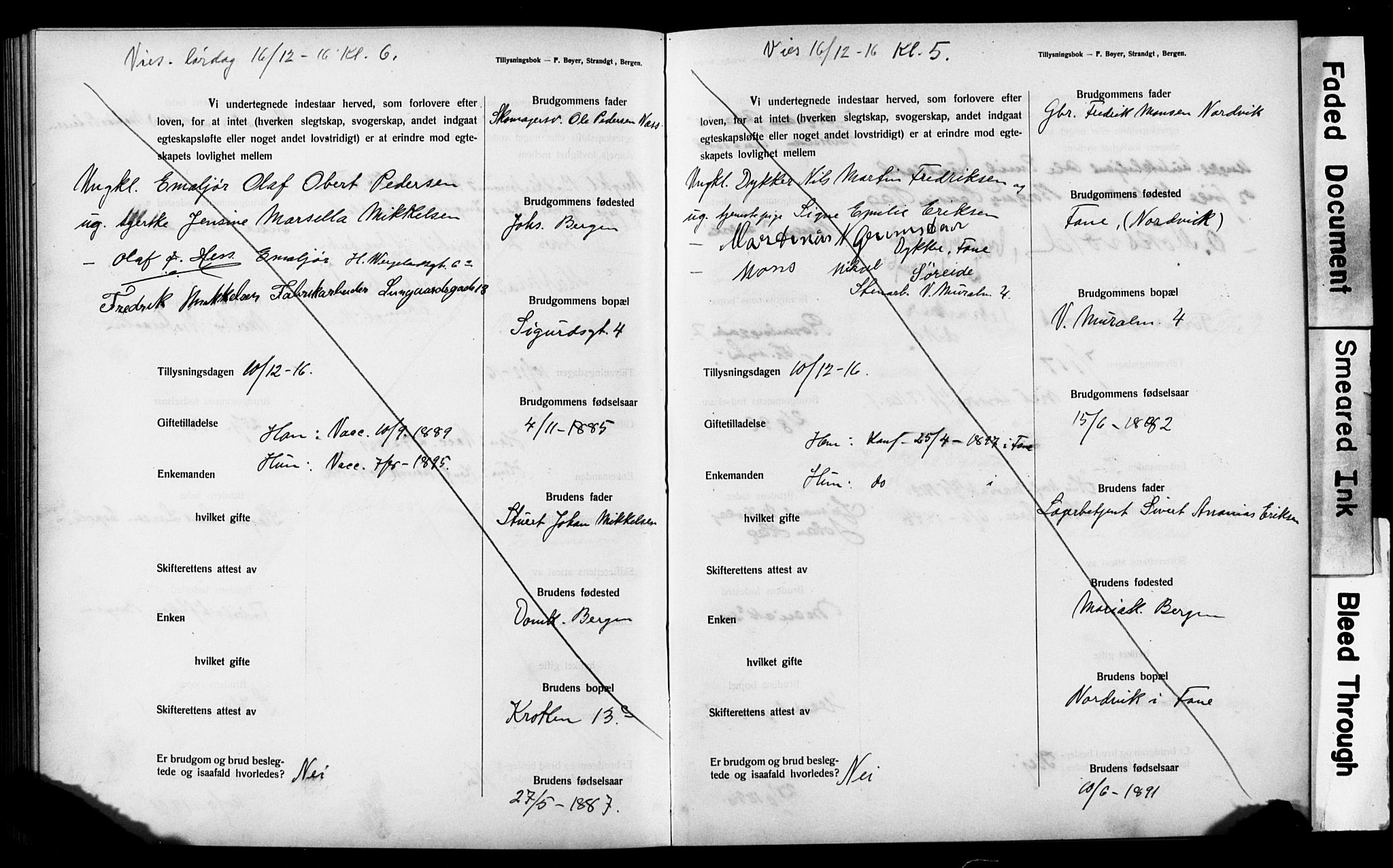 Mariakirken Sokneprestembete, SAB/A-76901: Forlovererklæringer nr. II.5.3, 1909-1917, s. 176