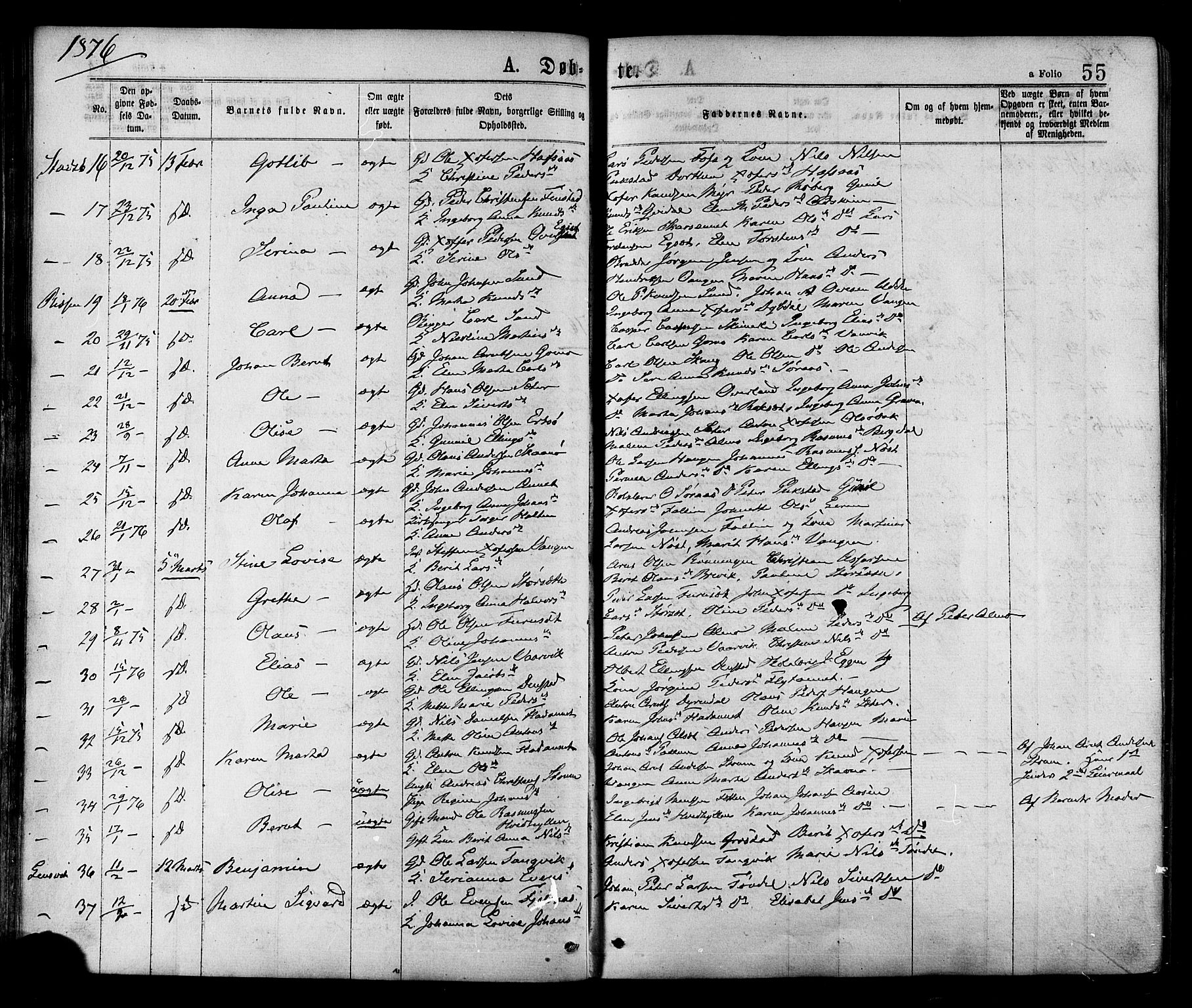Ministerialprotokoller, klokkerbøker og fødselsregistre - Sør-Trøndelag, SAT/A-1456/646/L0613: Ministerialbok nr. 646A11, 1870-1884, s. 55