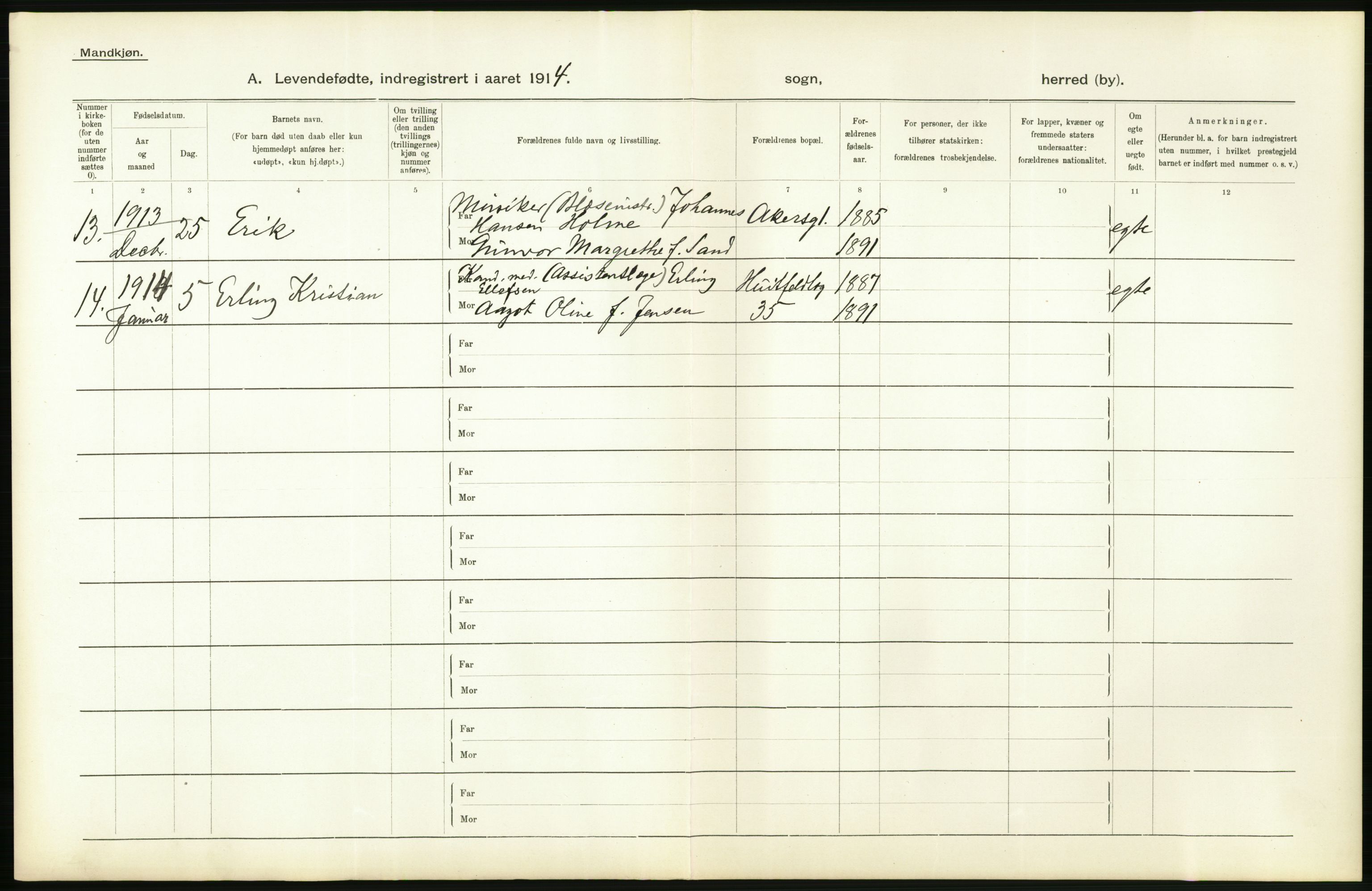 Statistisk sentralbyrå, Sosiodemografiske emner, Befolkning, AV/RA-S-2228/D/Df/Dfb/Dfbd/L0006: Kristiania: Levendefødte menn og kvinner., 1914, s. 16