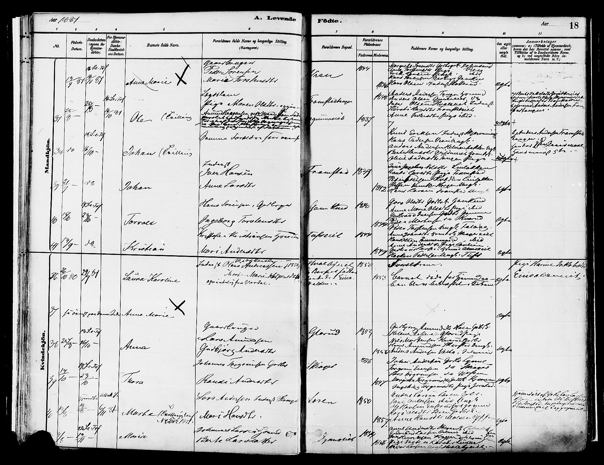 Gran prestekontor, AV/SAH-PREST-112/H/Ha/Haa/L0014: Ministerialbok nr. 14, 1880-1889, s. 18