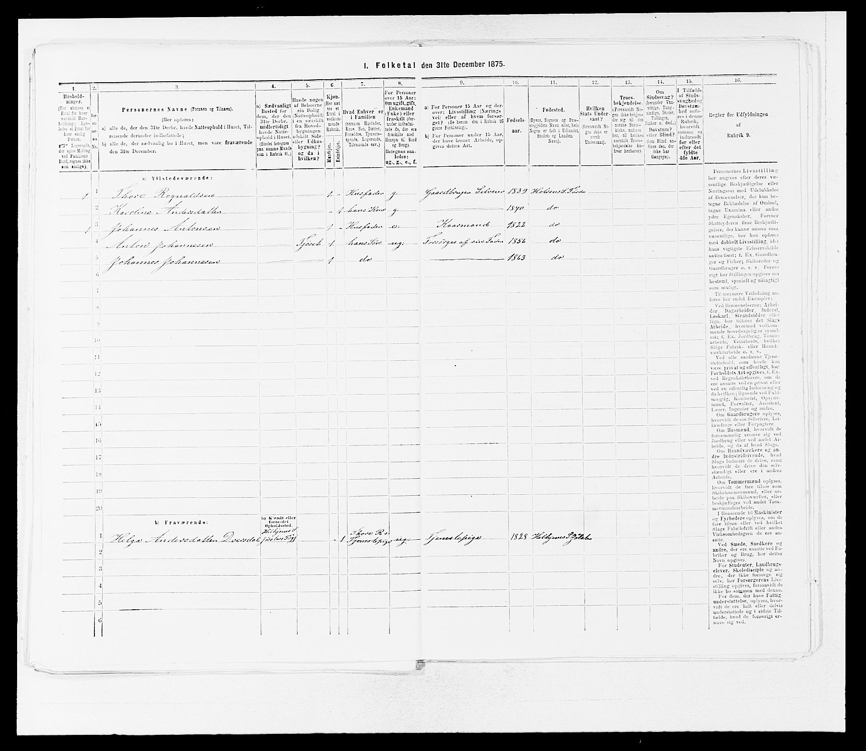 SAB, Folketelling 1875 for 1432P Førde prestegjeld, 1875, s. 136