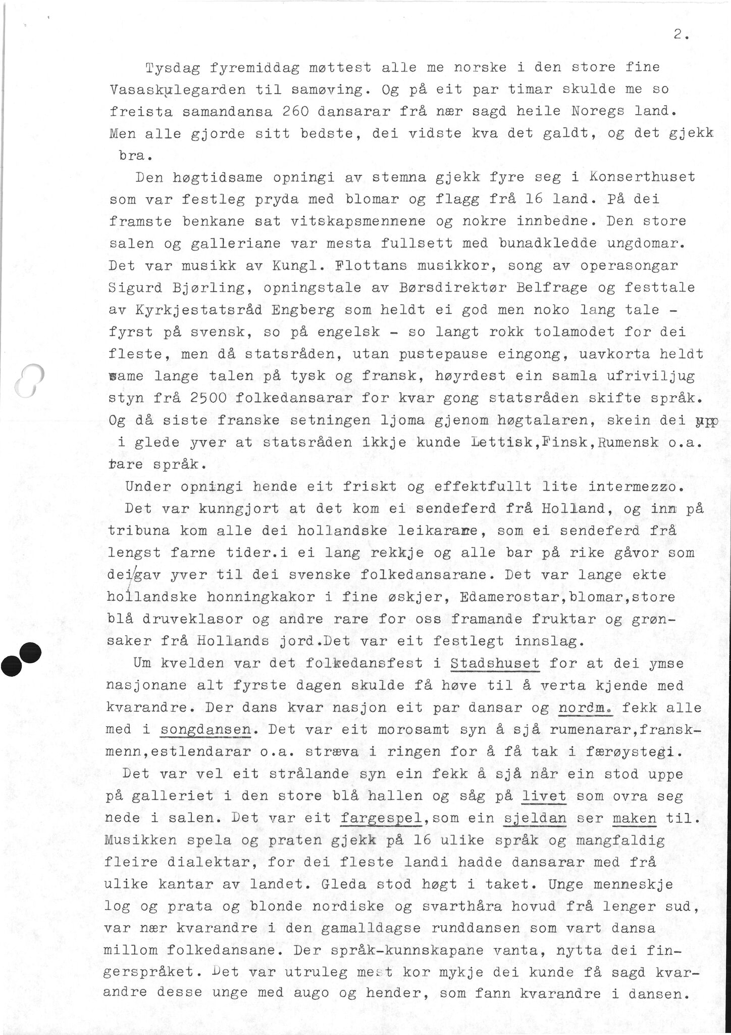 Samling etter Klara Semb, NSFF/KS/B/066: Klara Sembs referat frå Det Internasjonale Folkedansstevnet i 1939, 1939