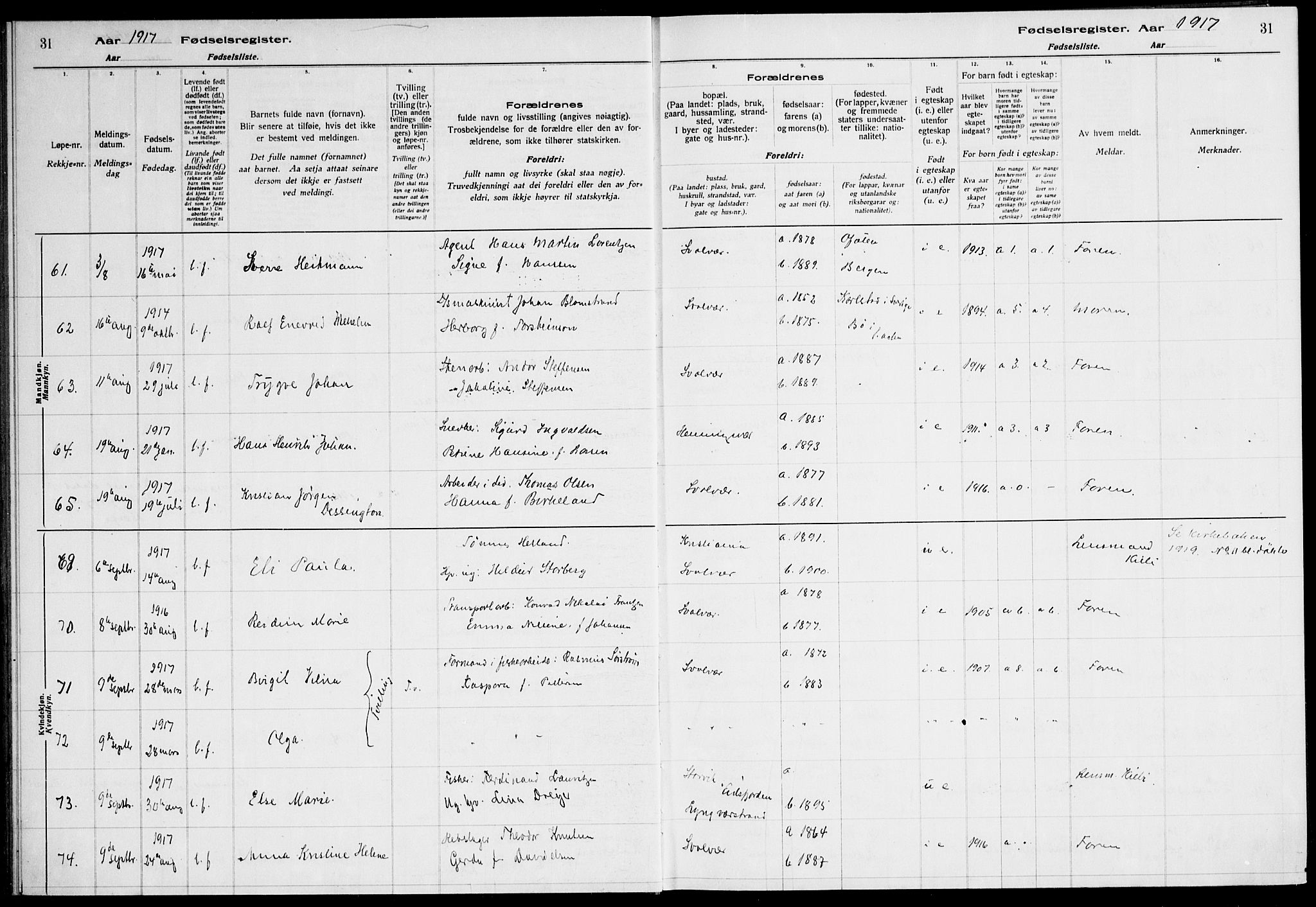 Ministerialprotokoller, klokkerbøker og fødselsregistre - Nordland, SAT/A-1459/874/L1089: Fødselsregister nr. 874.II.4.1, 1916-1926, s. 31