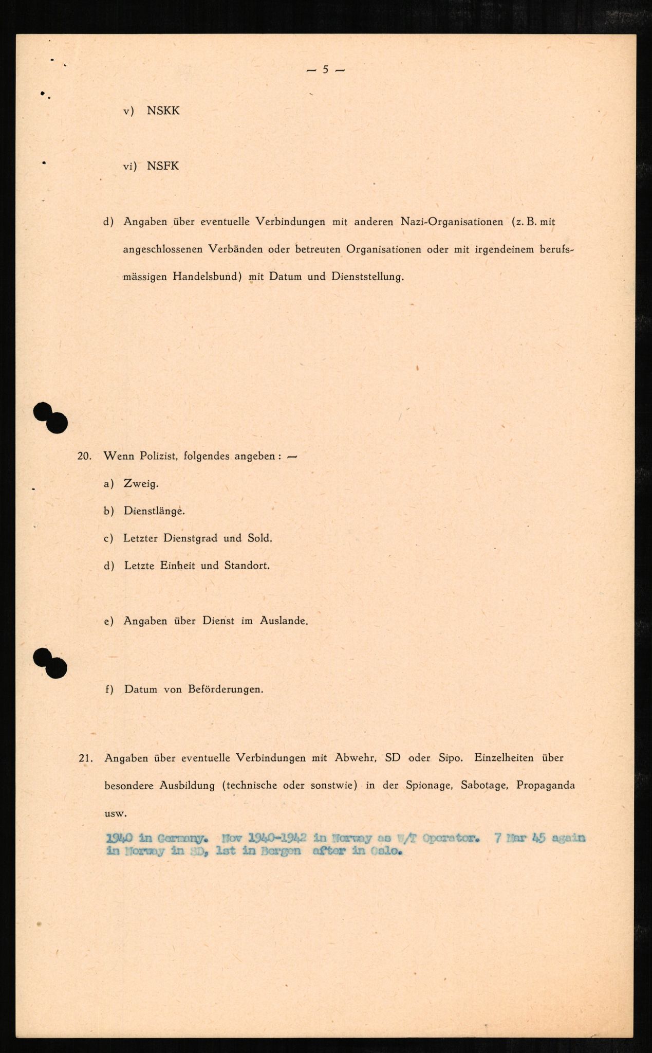 Forsvaret, Forsvarets overkommando II, AV/RA-RAFA-3915/D/Db/L0002: CI Questionaires. Tyske okkupasjonsstyrker i Norge. Tyskere., 1945-1946, s. 156