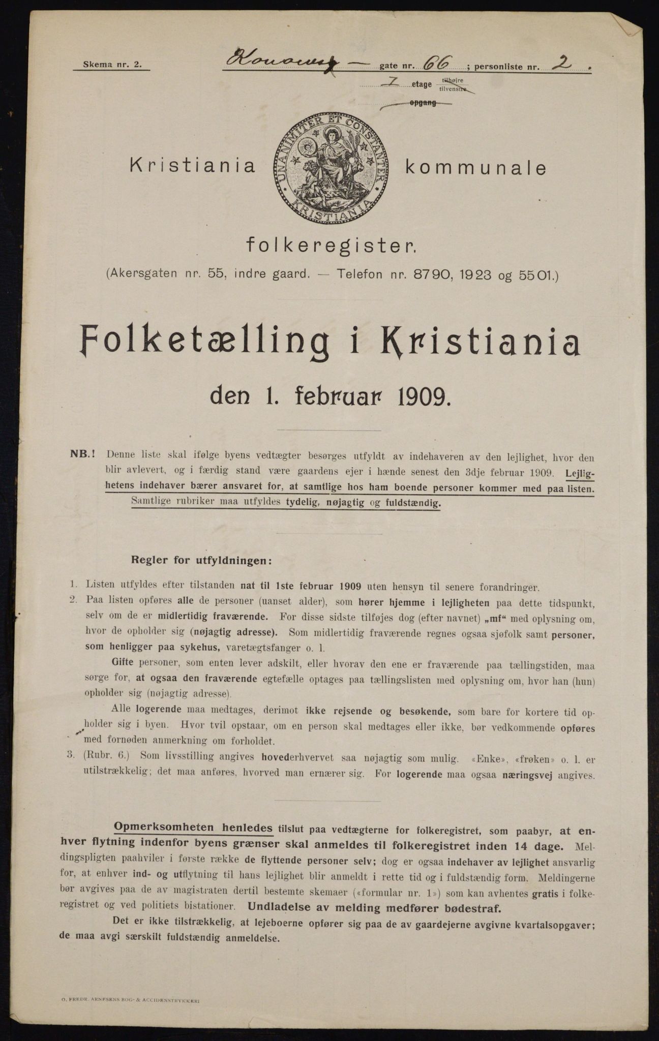 OBA, Kommunal folketelling 1.2.1909 for Kristiania kjøpstad, 1909, s. 49014