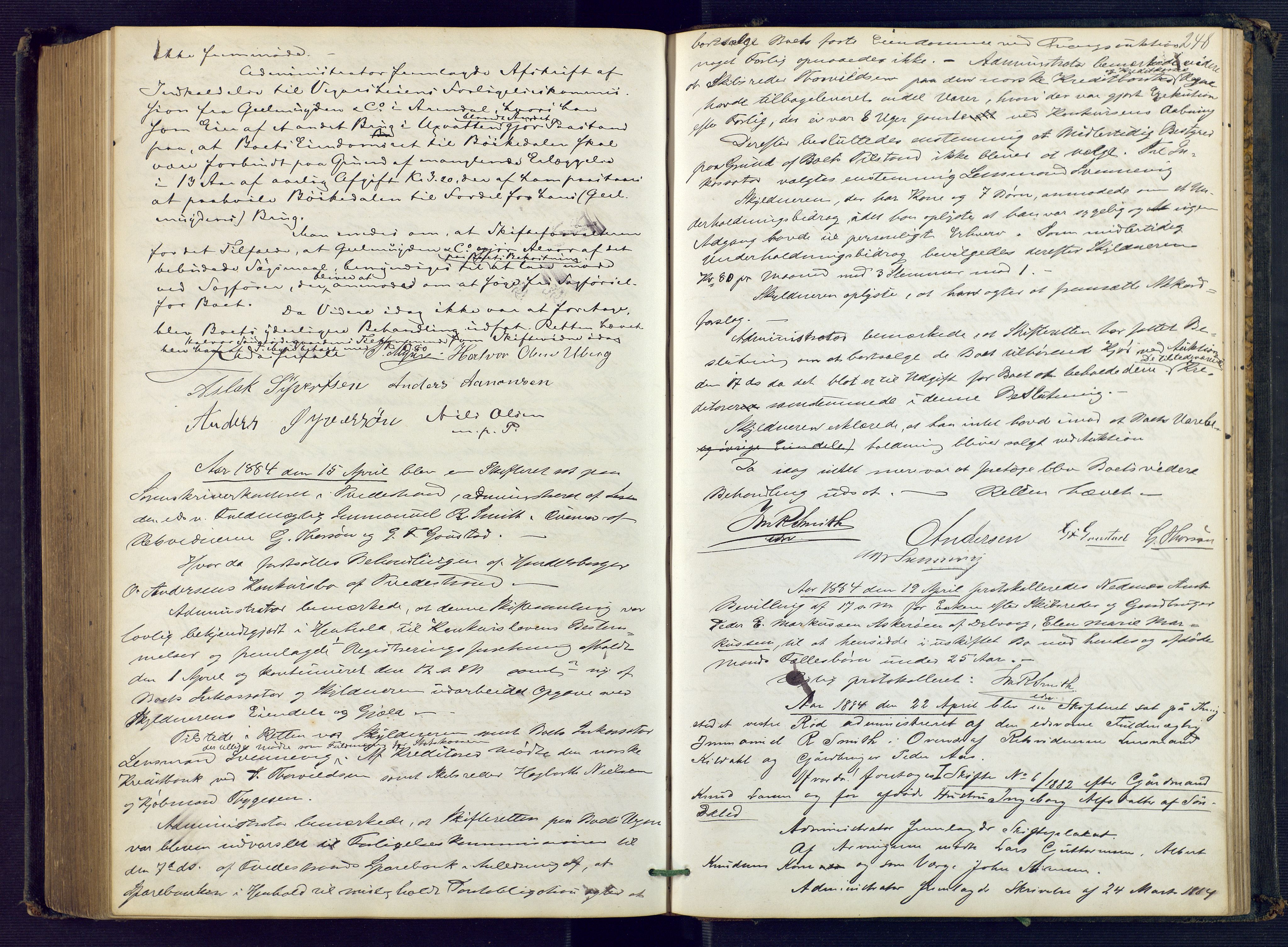 Holt sorenskriveri, AV/SAK-1221-0002/H/Hc/L0016: Skiftebehandlingsprotokoll nr. 7, 1879-1885, s. 247b-248a