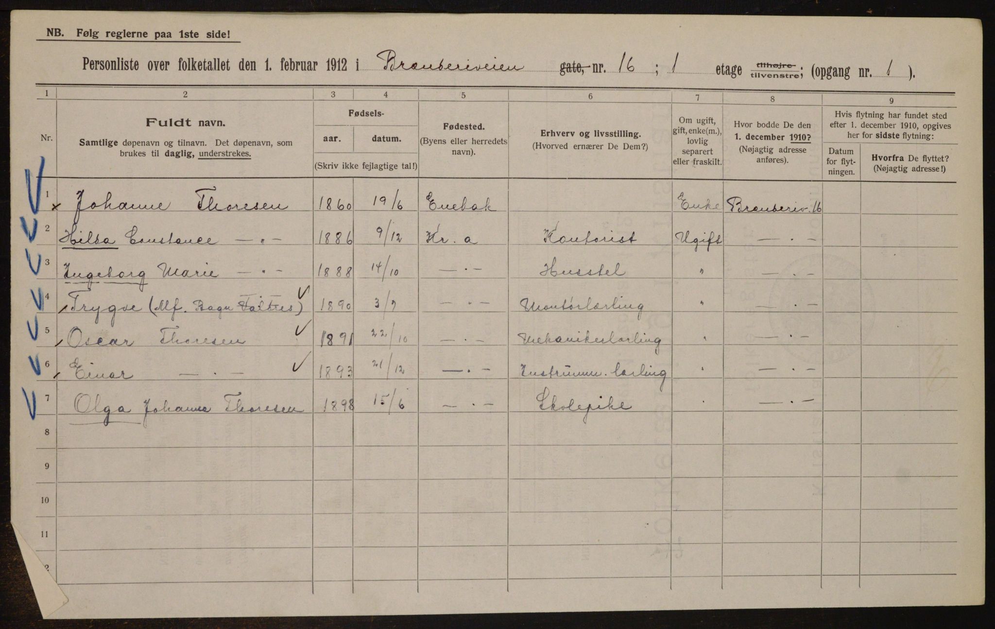 OBA, Kommunal folketelling 1.2.1912 for Kristiania, 1912, s. 8609