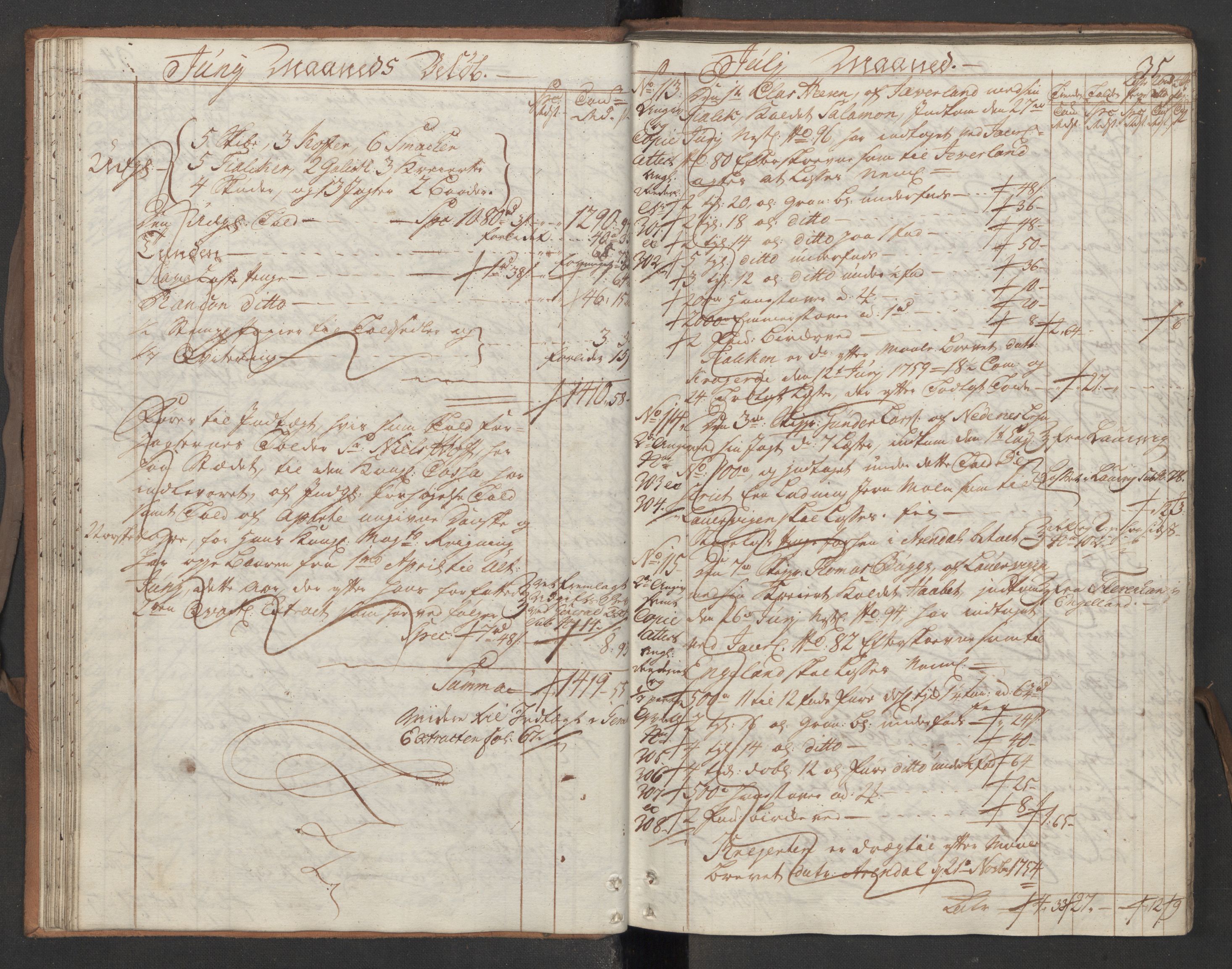 Generaltollkammeret, tollregnskaper, AV/RA-EA-5490/R13/L0029/0001: Tollregnskaper Kragerø / Utgående hovedtollbok, 1760, s. 34b-35a