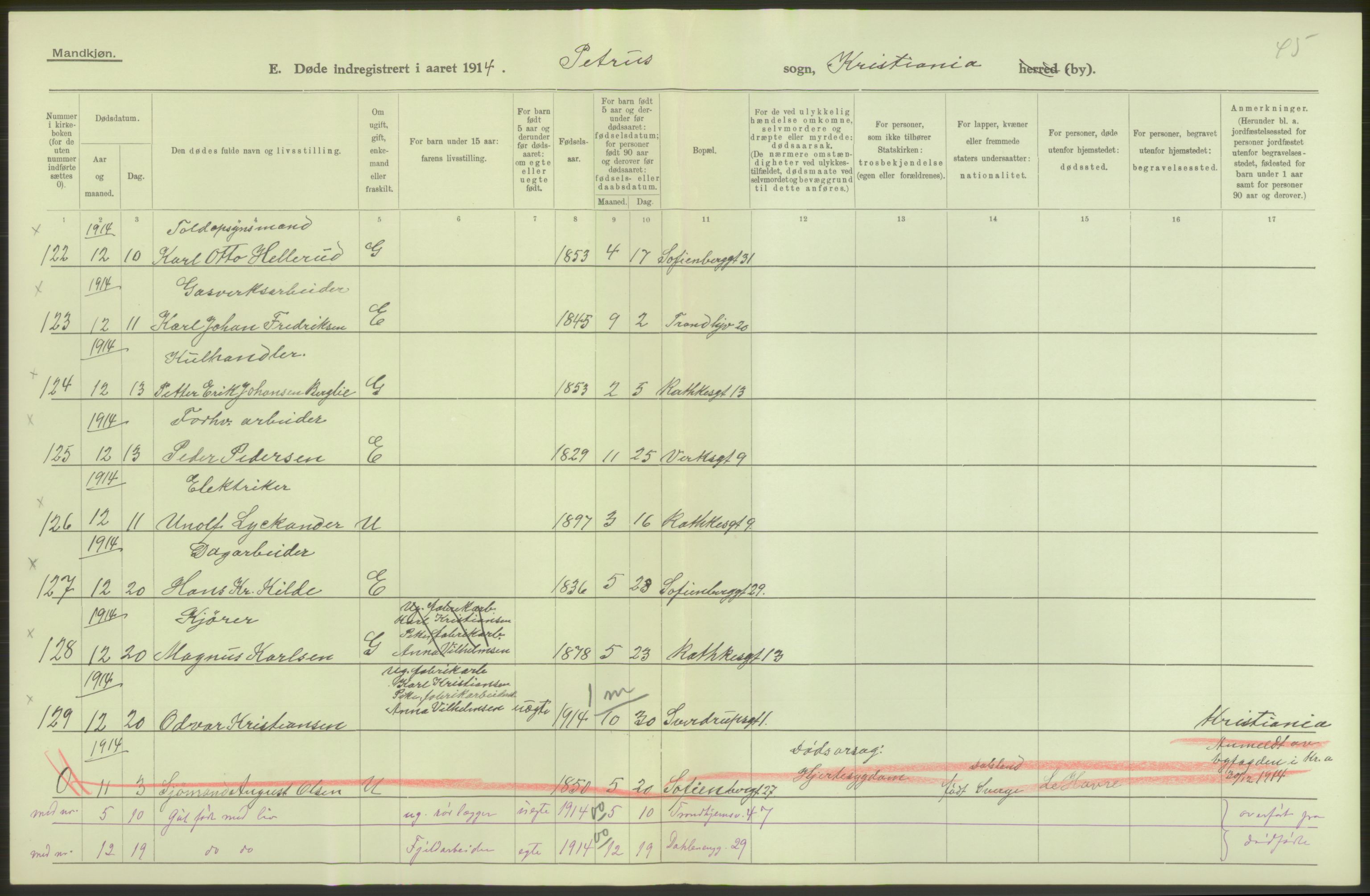 Statistisk sentralbyrå, Sosiodemografiske emner, Befolkning, AV/RA-S-2228/D/Df/Dfb/Dfbd/L0008: Kristiania: Døde, 1914, s. 318