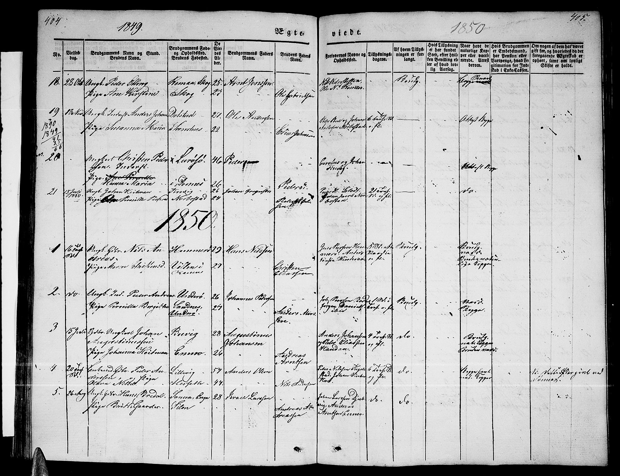 Ministerialprotokoller, klokkerbøker og fødselsregistre - Nordland, AV/SAT-A-1459/838/L0555: Klokkerbok nr. 838C02, 1842-1861, s. 404-405