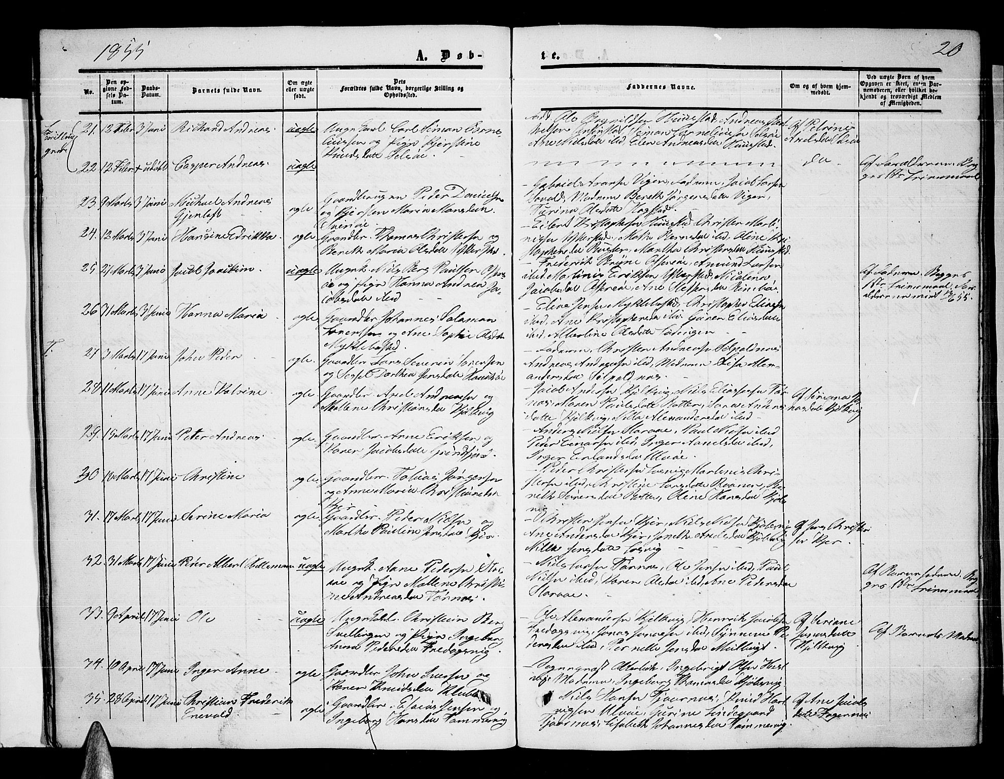 Ministerialprotokoller, klokkerbøker og fødselsregistre - Nordland, AV/SAT-A-1459/872/L1046: Klokkerbok nr. 872C02, 1852-1879, s. 20