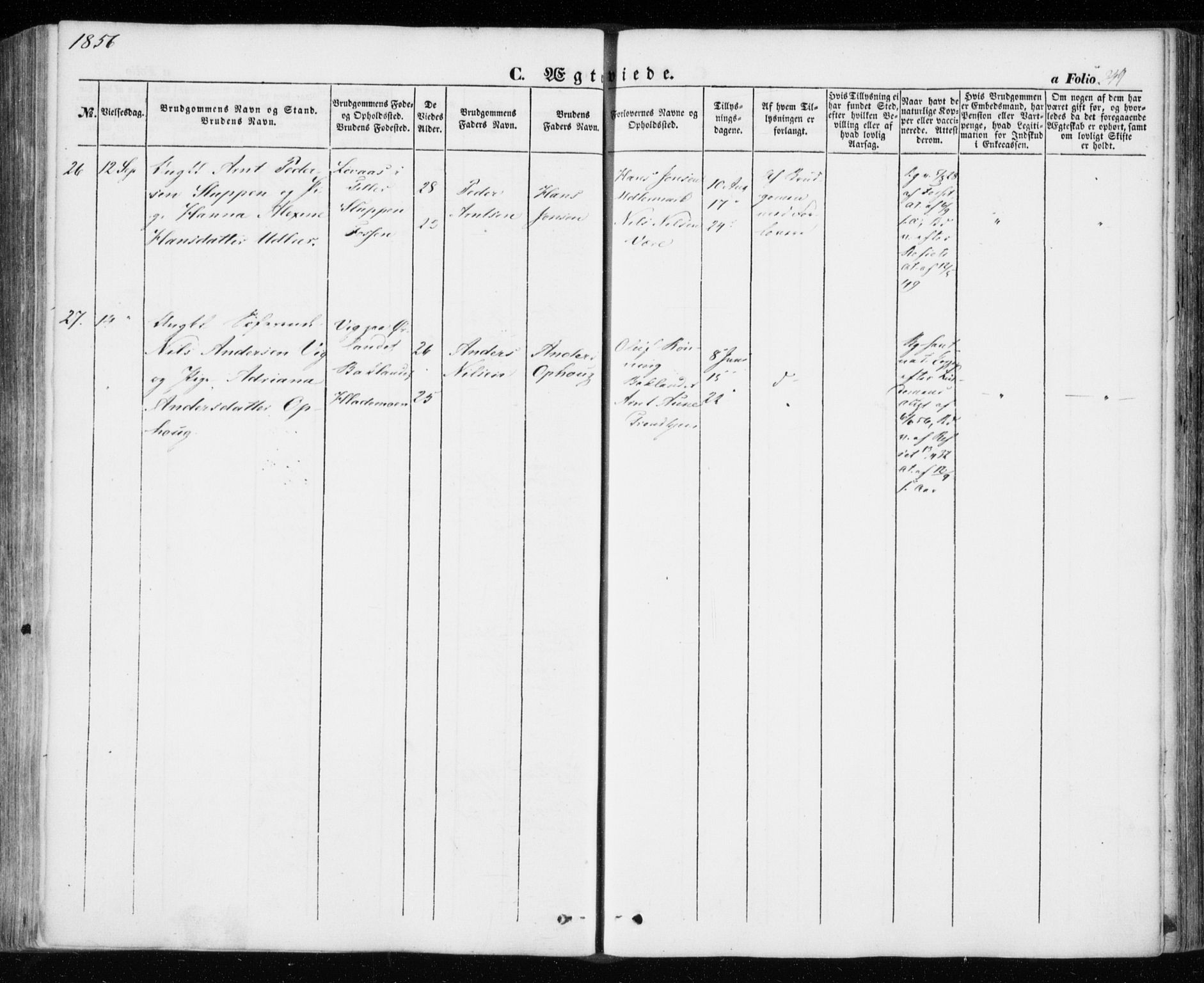 Ministerialprotokoller, klokkerbøker og fødselsregistre - Sør-Trøndelag, SAT/A-1456/606/L0291: Ministerialbok nr. 606A06, 1848-1856, s. 249