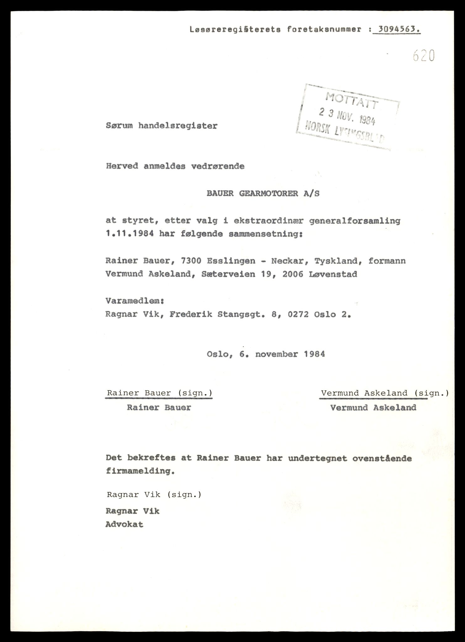 Nes tingrett, AV/SAT-A-10548/K/Ke/Keb/L0009: Aksjeselskap, Bau - Bry, 1944-1990, s. 3
