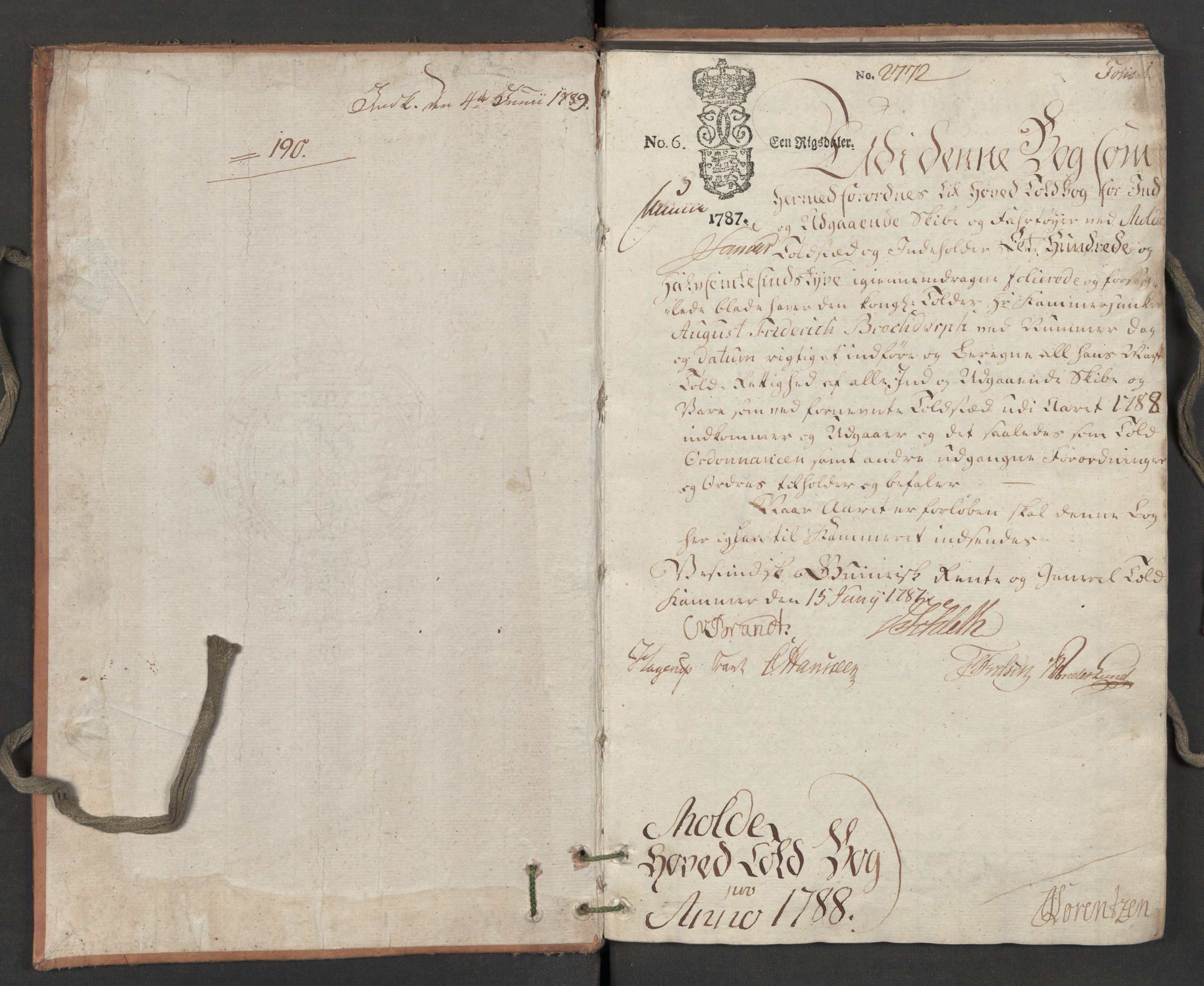 Generaltollkammeret, tollregnskaper, AV/RA-EA-5490/R31/L0049/0001: Tollregnskaper Molde / Hovedtollbok, 1788